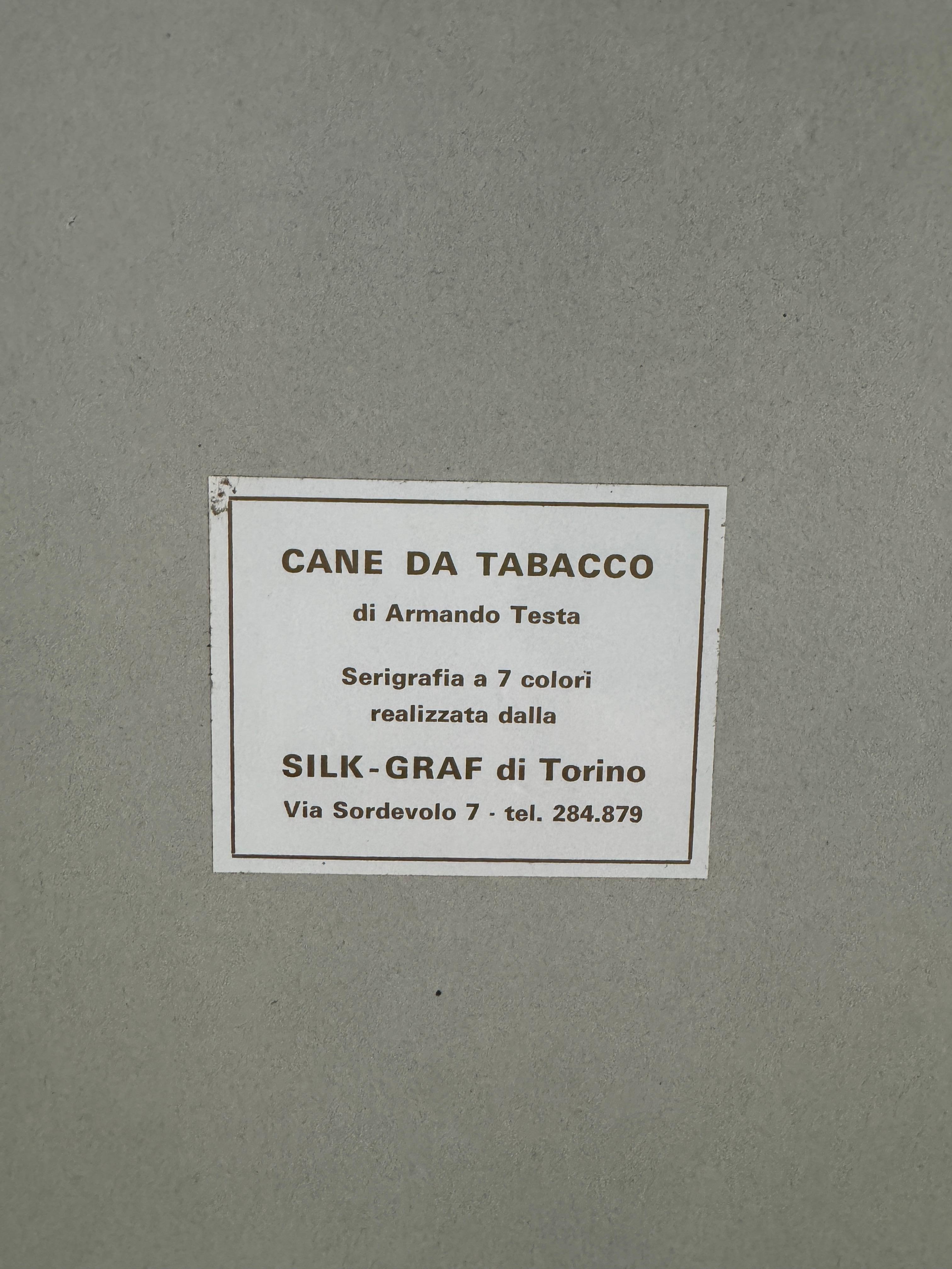 Armando Testa, Tobacco Dog, 7-Farben-Siebdruck, 1979 im Angebot 1