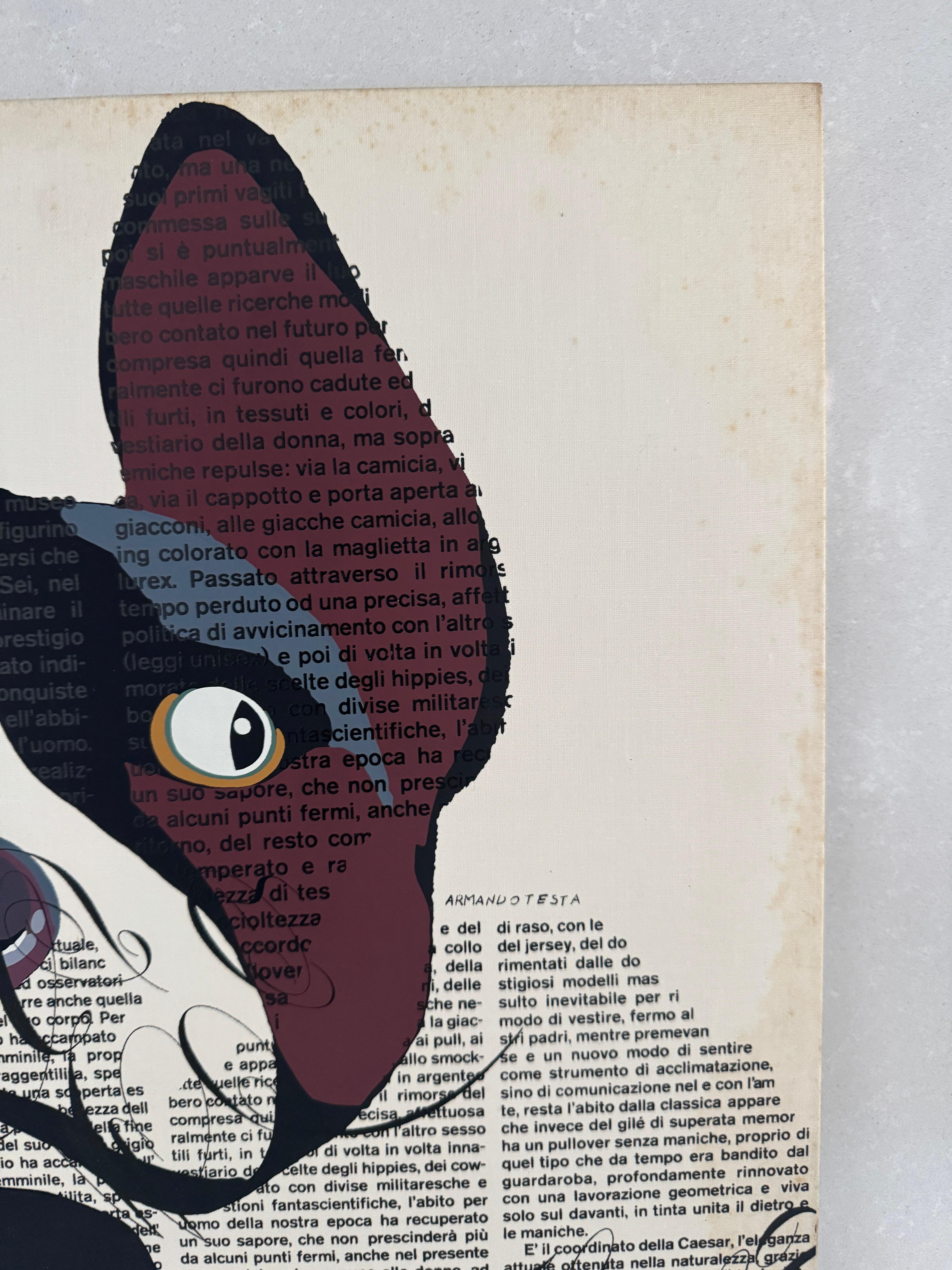 Mid-20th Century Armando Testa, Squinting Dog, 12-color silkscreen print, 1967, est. 400/500 For Sale