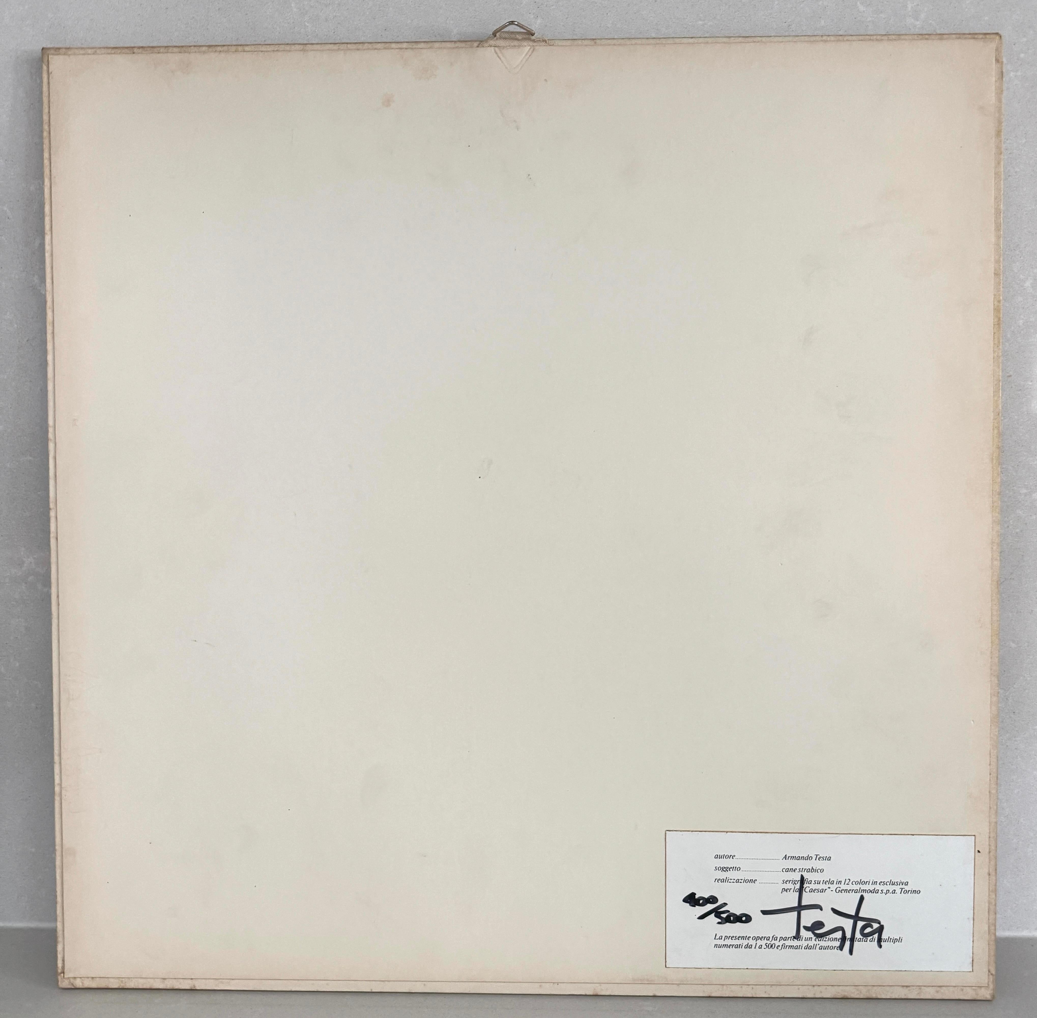 Canvas Armando Testa, Squinting Dog, 12-color silkscreen print, 1967, est. 400/500 For Sale
