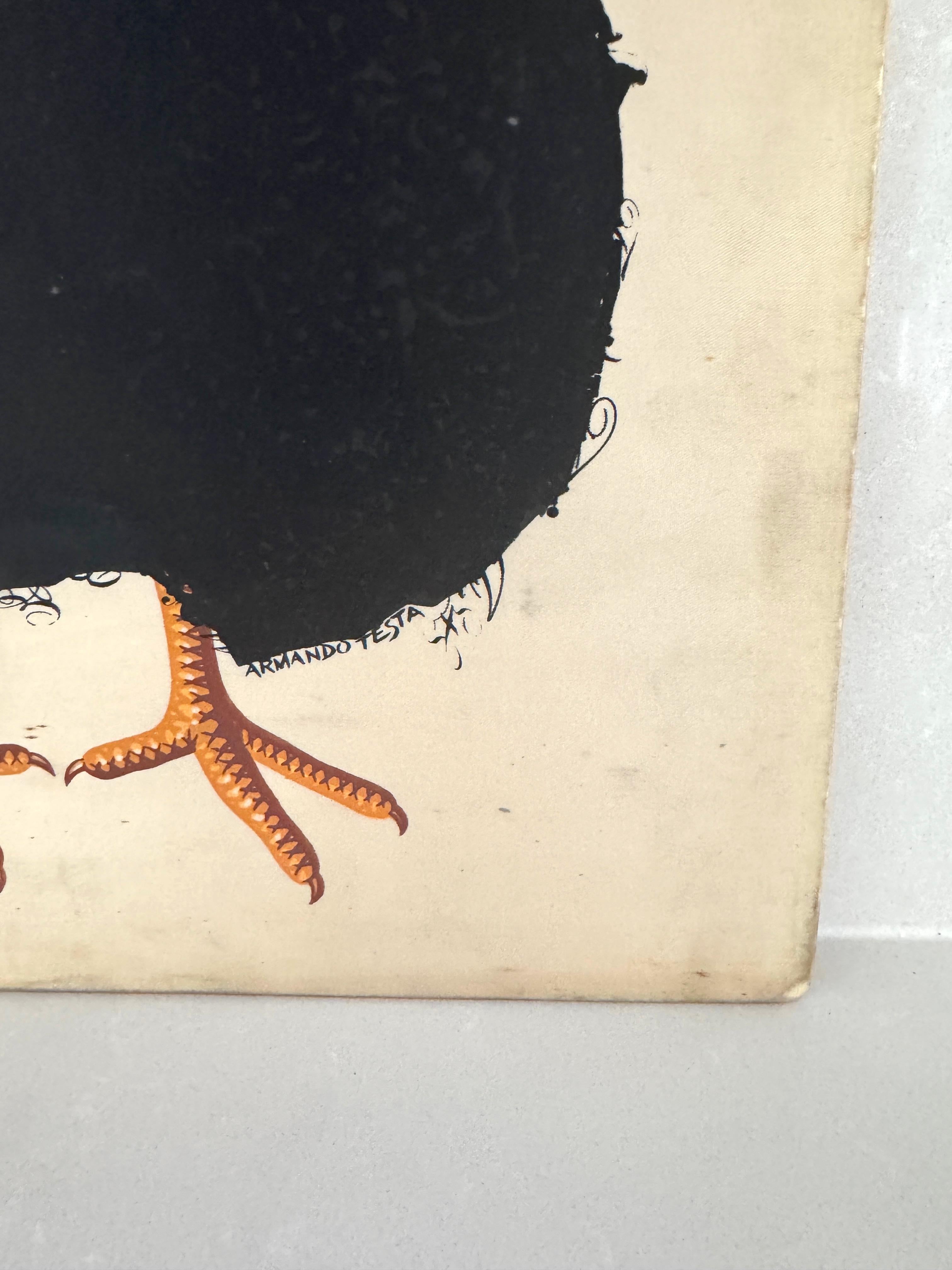 Armando Testa, Amsel mit Wurm, 8-Farben-Siebdruck, 1969 (Seide) im Angebot