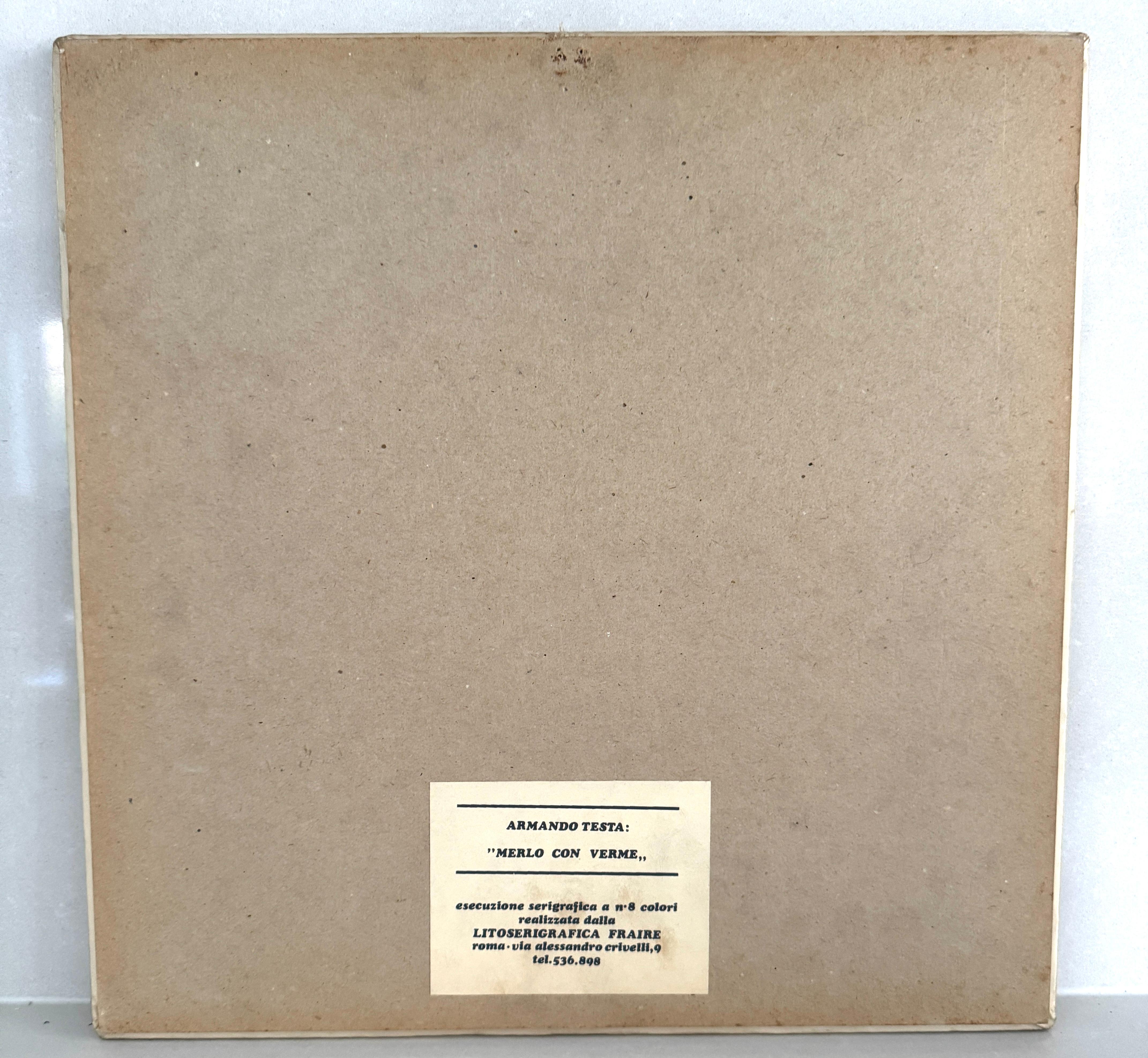Armando Testa, Amsel mit Wurm, 8-Farben-Siebdruck, 1969 im Angebot 1