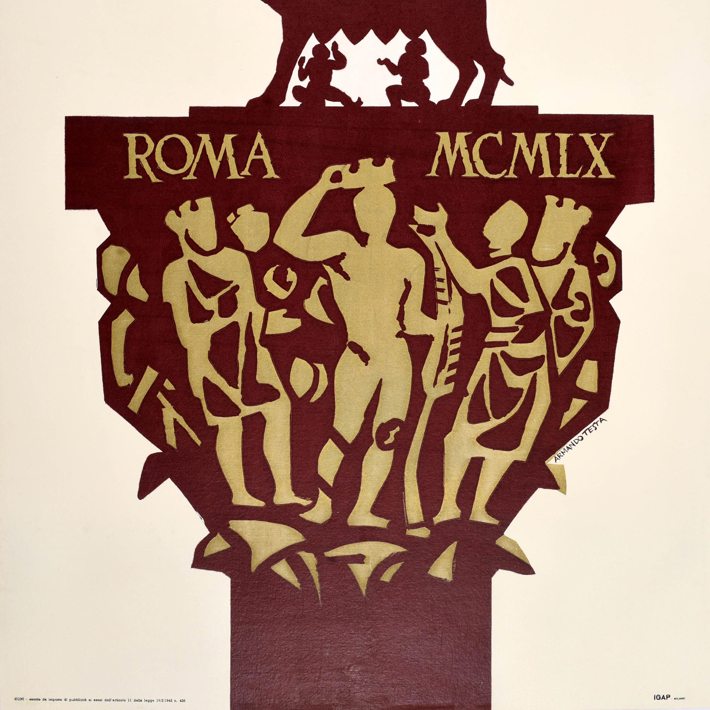 Rare Original Vintage Sport Poster Rome Olympic Games Italy Armando Testa Arabic For Sale 3
