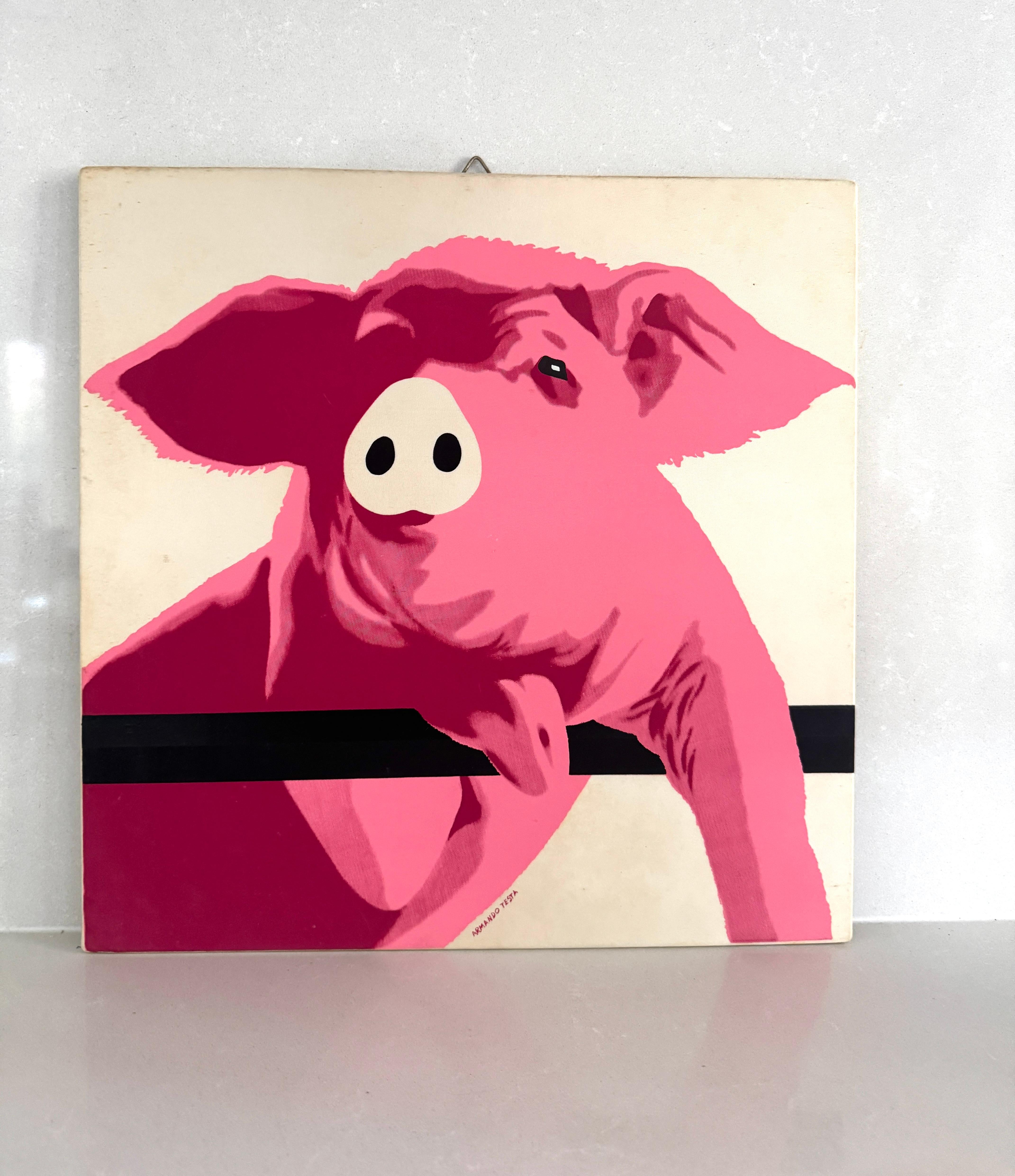 Armando Testa, Porträt eines jungen Schweins, 6-Farben-Siebdruck, 1969 (Italian) im Angebot