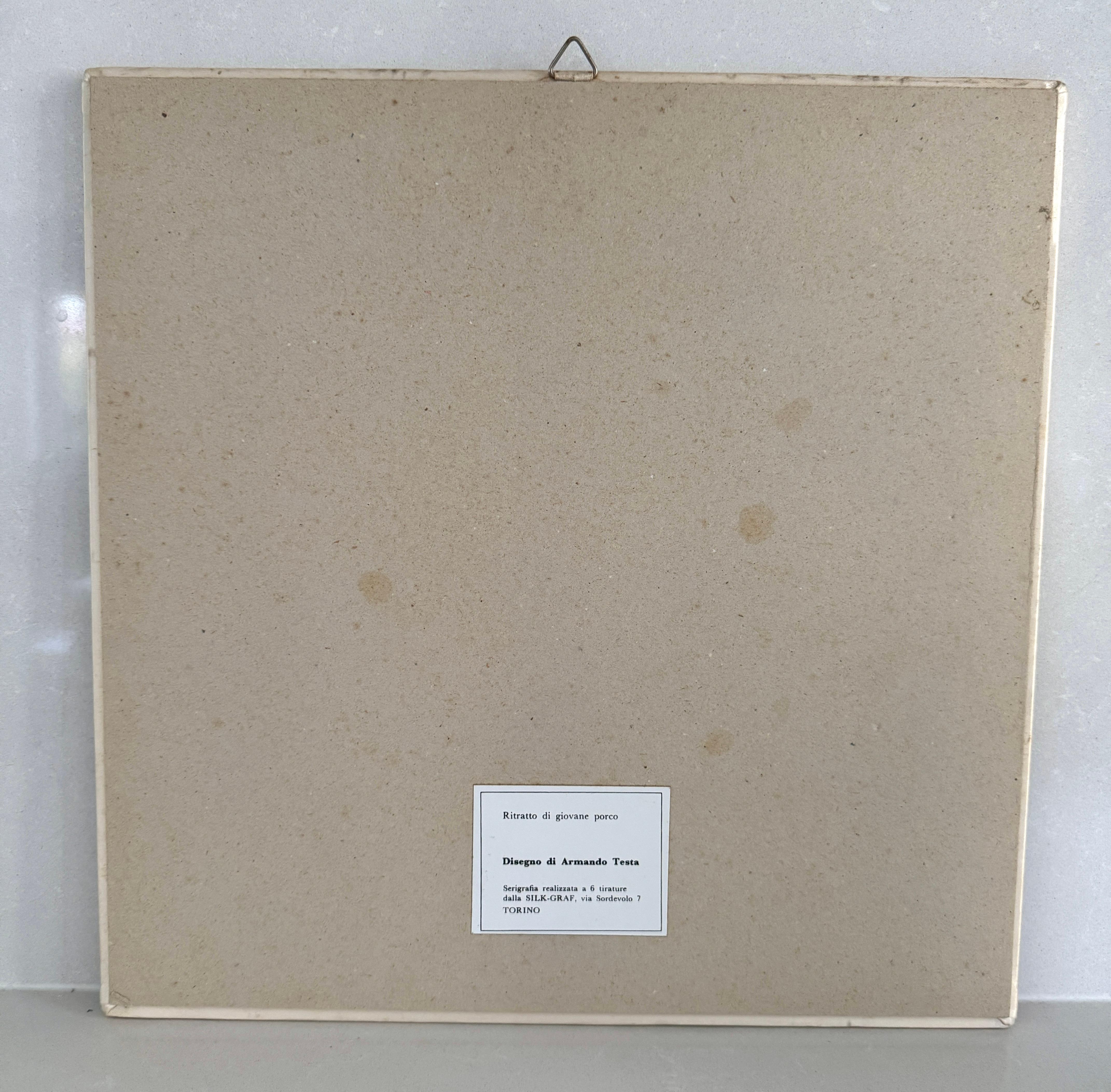 Armando Testa, Porträt eines jungen Schweins, 6-Farben-Siebdruck, 1969 (Seide) im Angebot