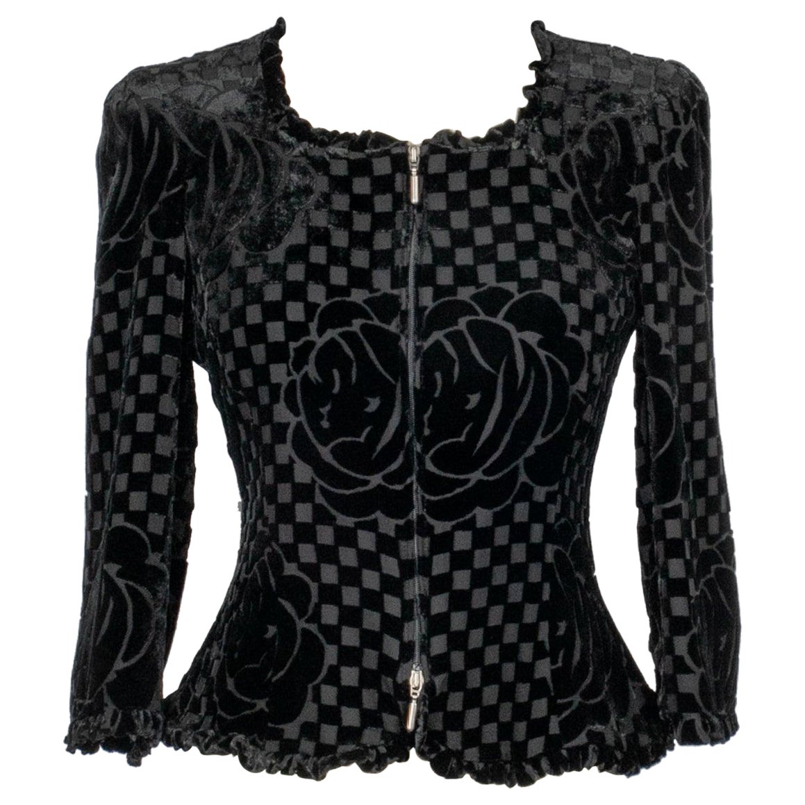 Chaqueta de terciopelo devorado negro Armani en venta