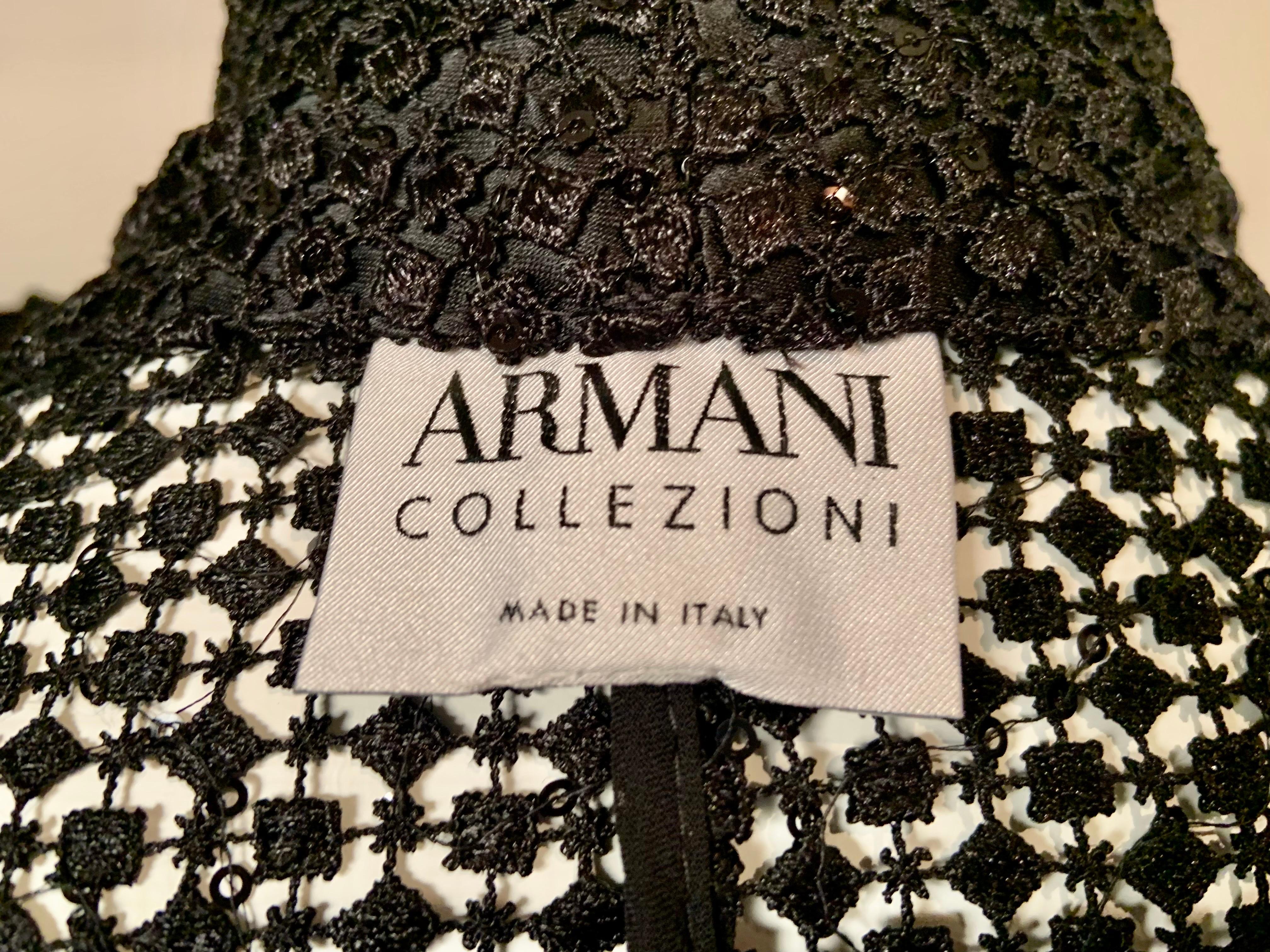 Armani Black Satin Trimmed Open Work Jacket with Sequins Larger Size 6
