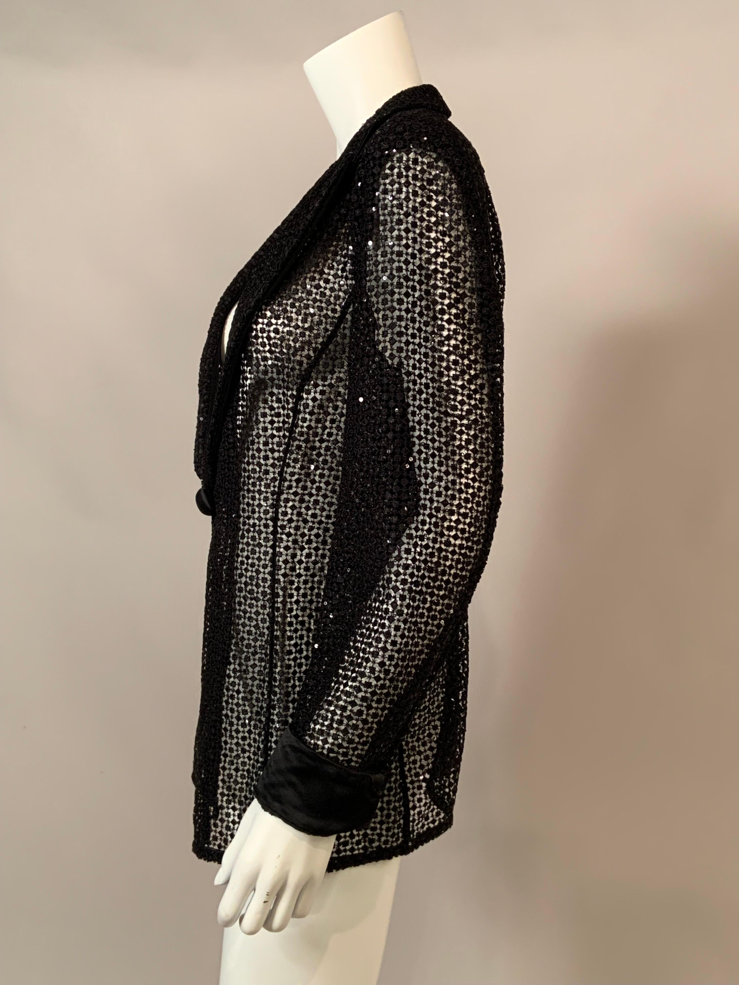 Armani Black Satin Trimmed Open Work Jacket with Sequins Larger Size 3