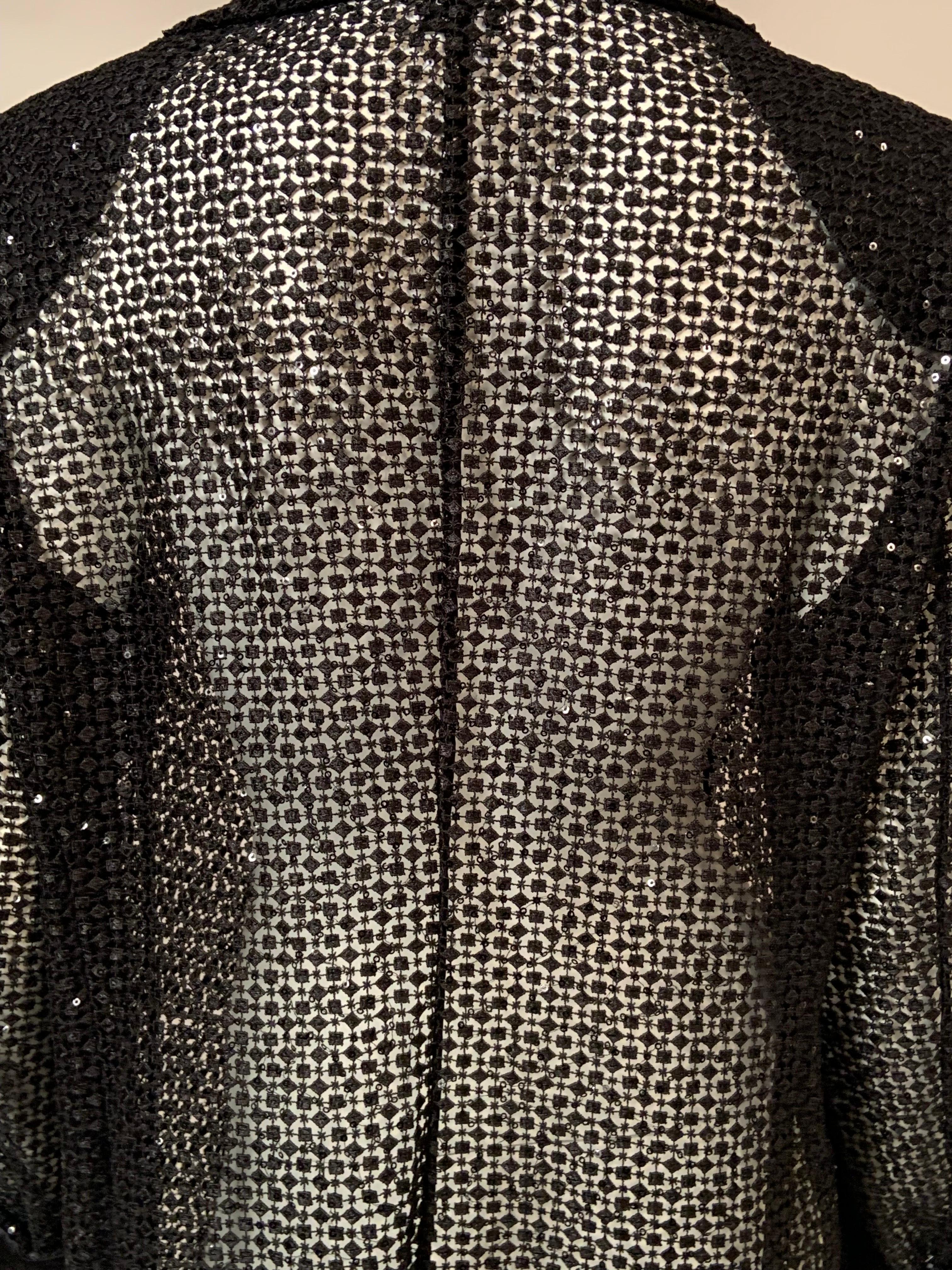 Armani Black Satin Trimmed Open Work Jacket with Sequins Larger Size 4