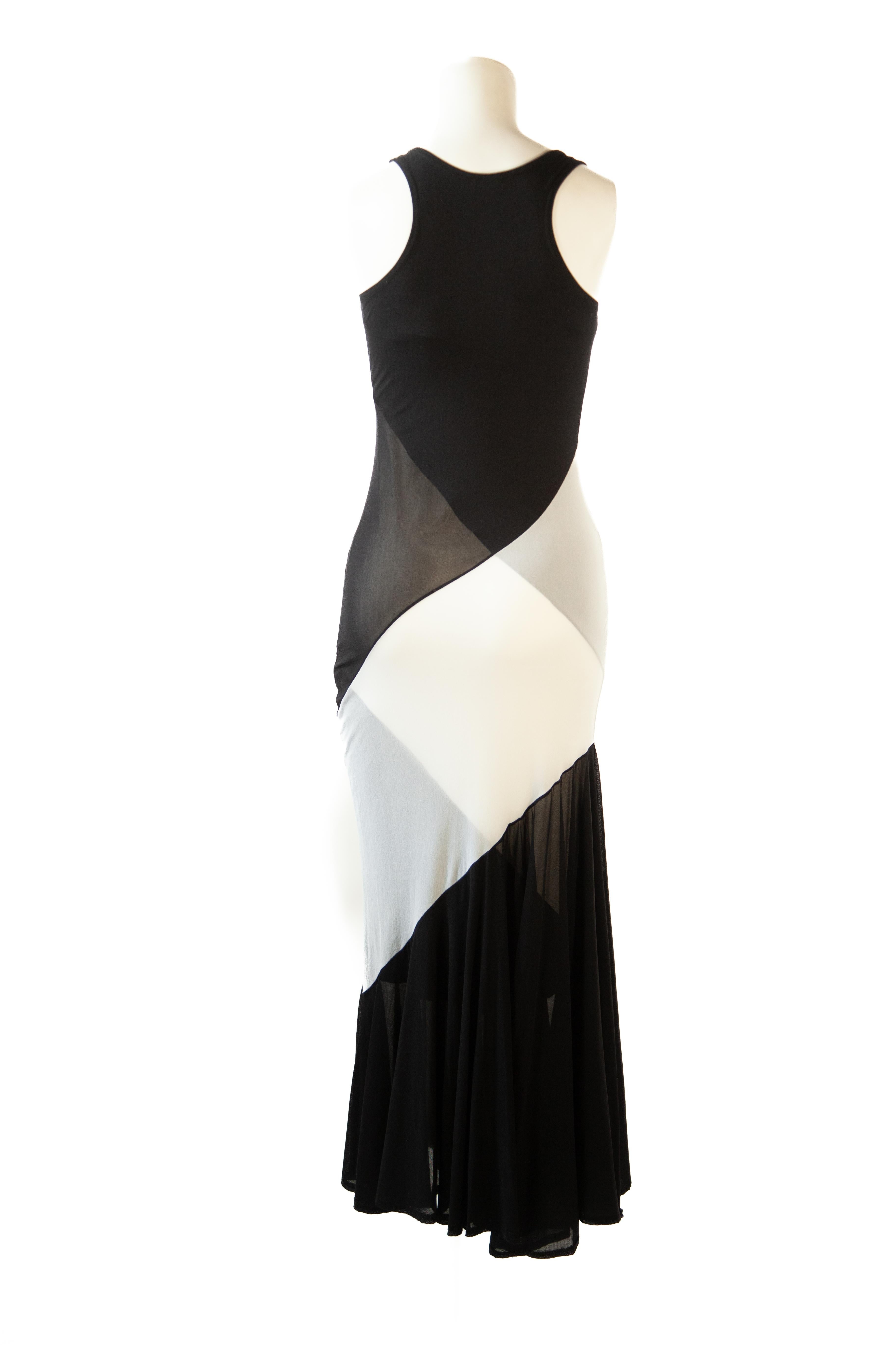 Armani Collezioni sleeveless black and white trangle stretch dress with ruffle hem