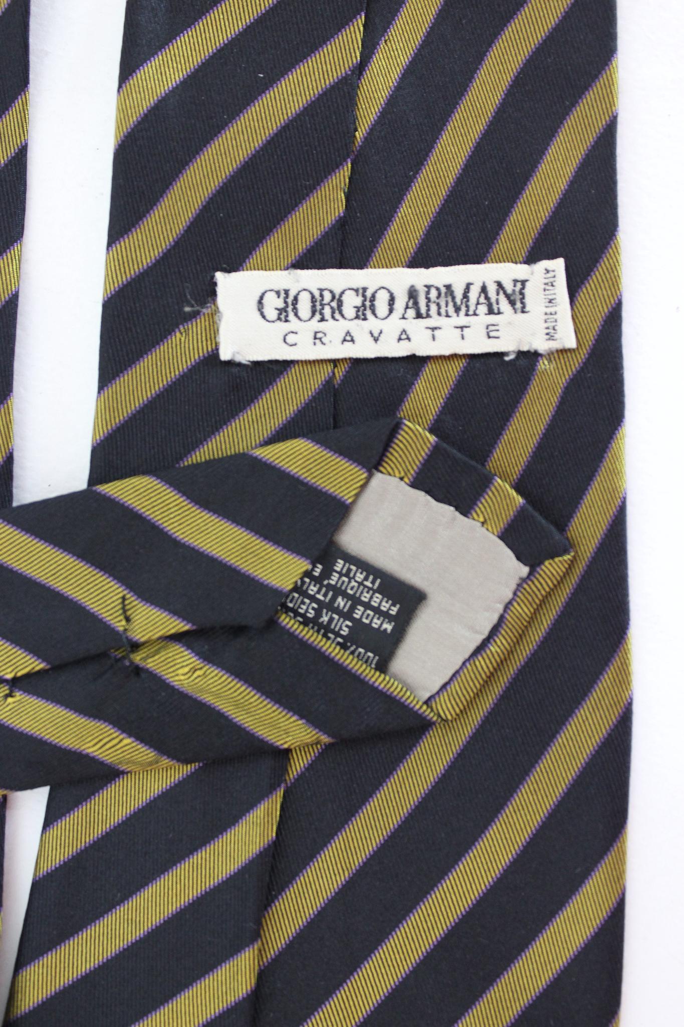 Noir Armani Blue Yellow Silk Vintage Regimental Tie en vente