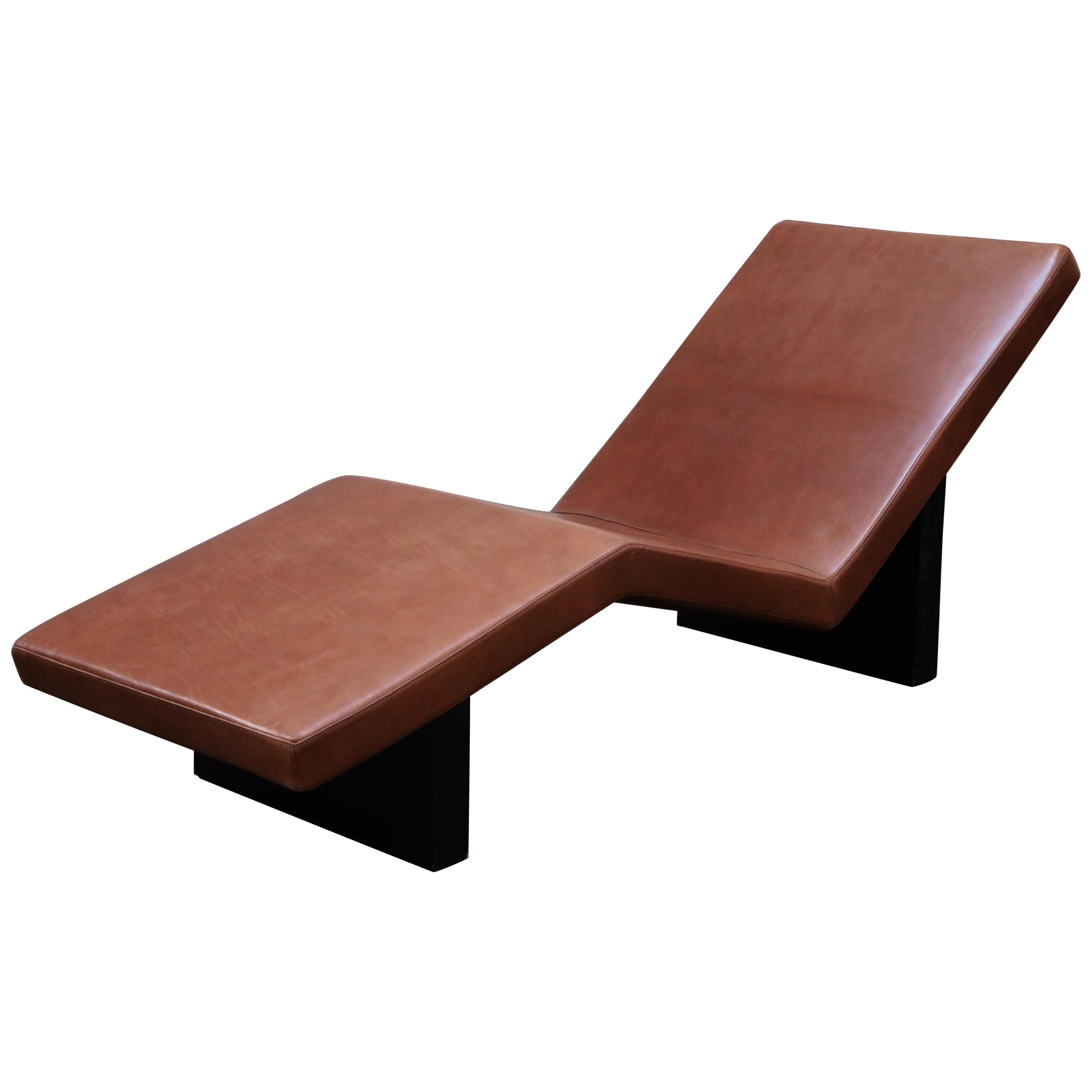 Armani Casa Architectural "Stock Market" Chaise Lounge in Medium Brown Leather 