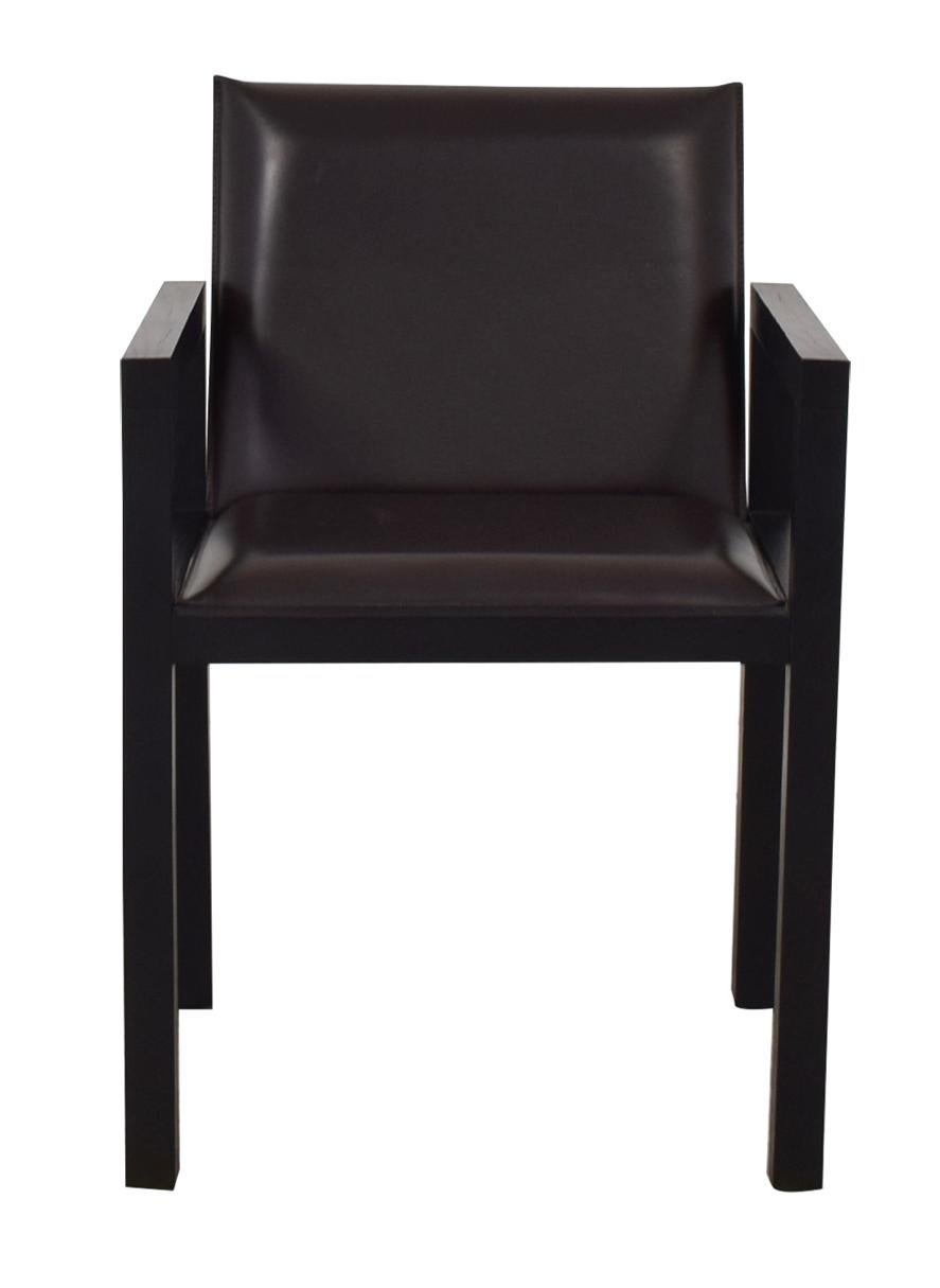 Armani Casa Dallas armchair, brown black leather and oak, Italy, 2015.