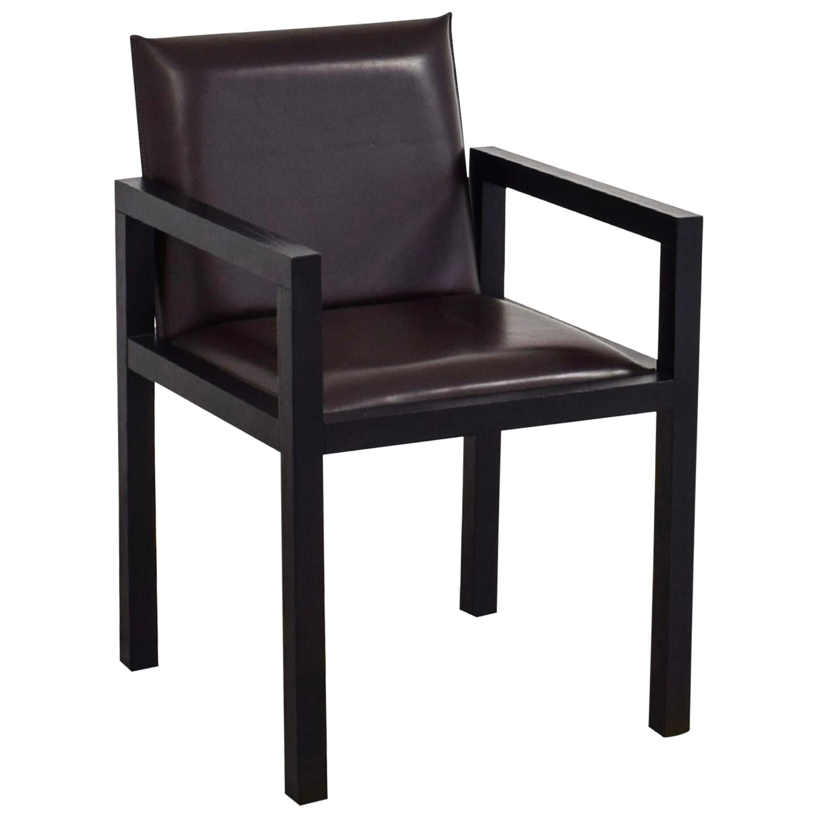 Armani Casa Modern ‘Dallas’ Armchair, Brown Black Leather and Oak Lounge Chair