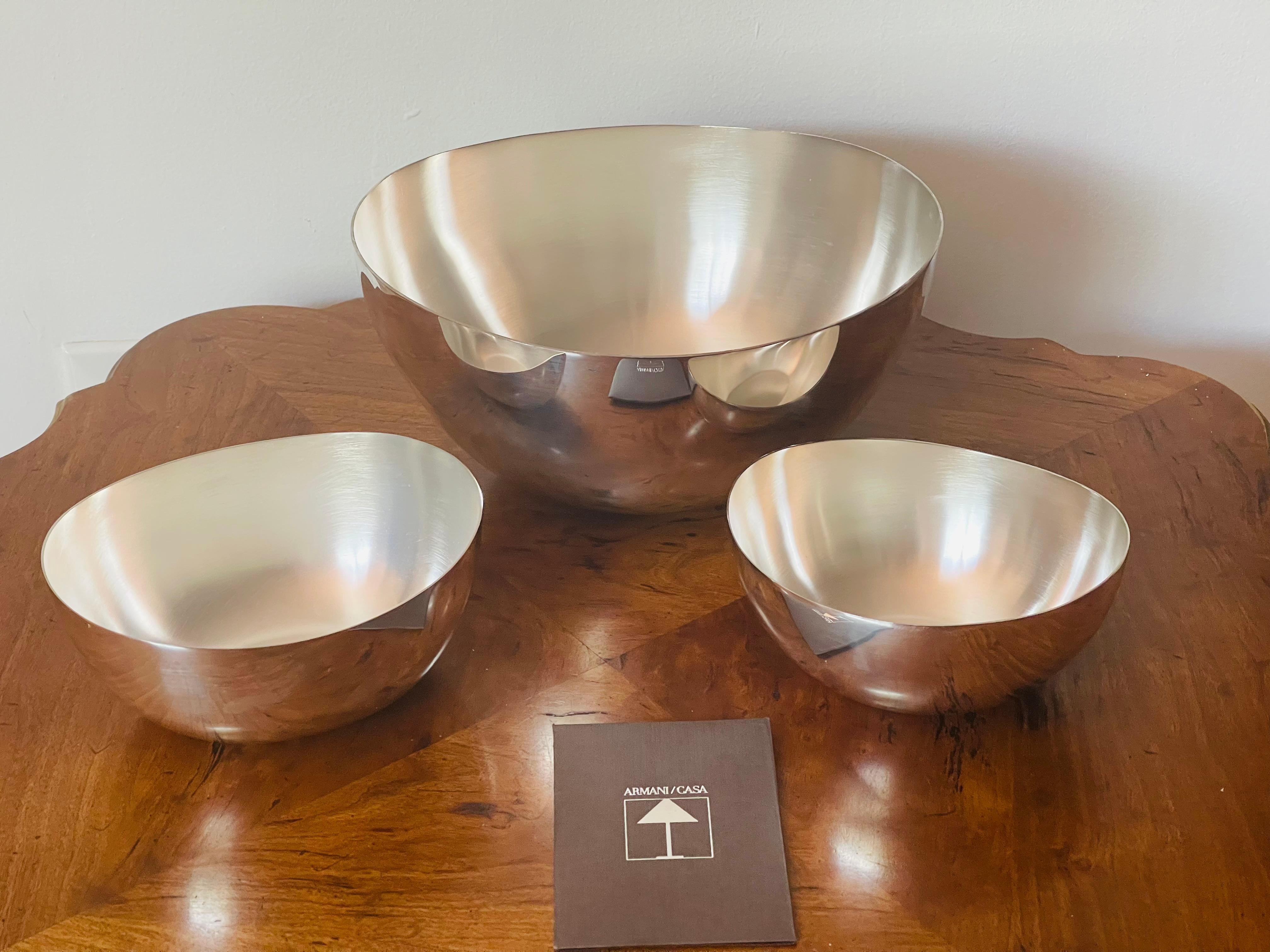 Modern Armani Casa Set of 3 Ginger Bowls Oval Metal For Sale