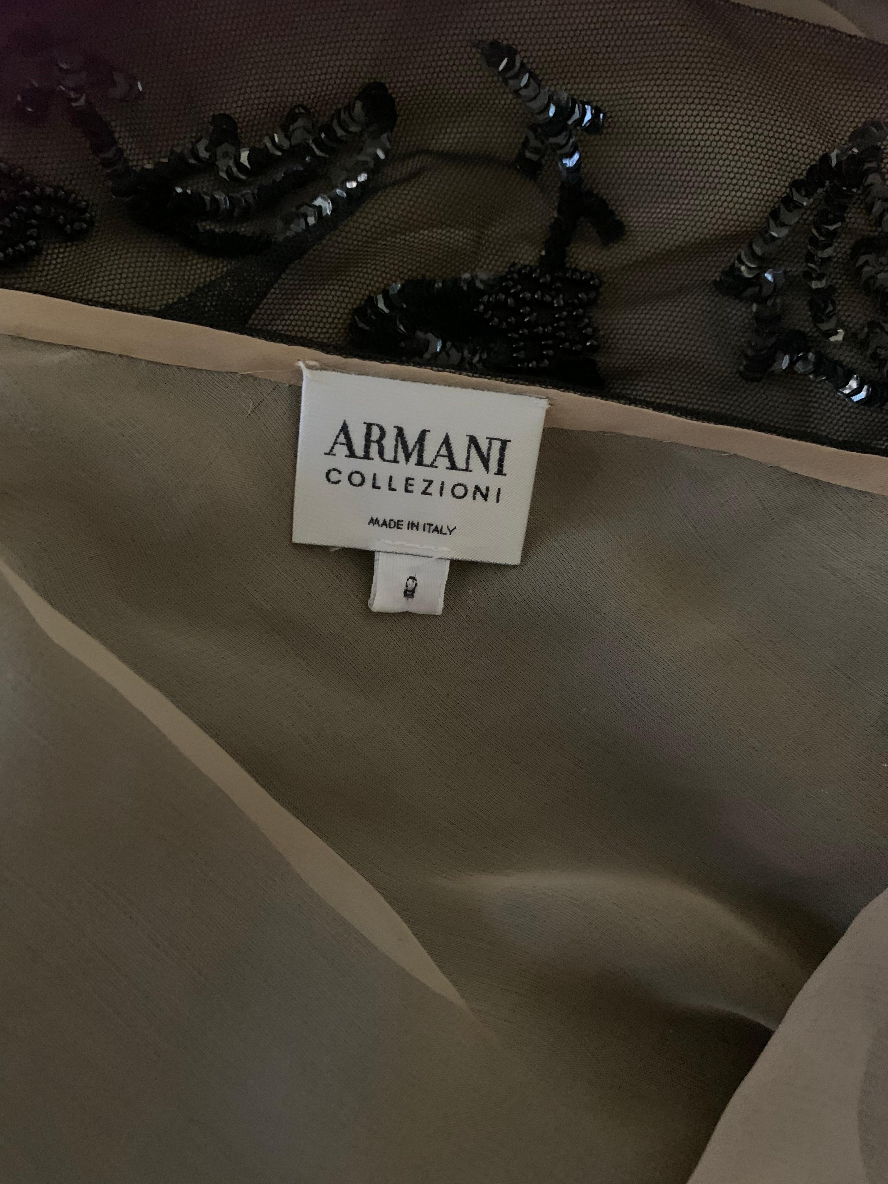Armani Collezione Hand Beaded over Nude Chiffon Evening Tank Italy Size Small For Sale 2