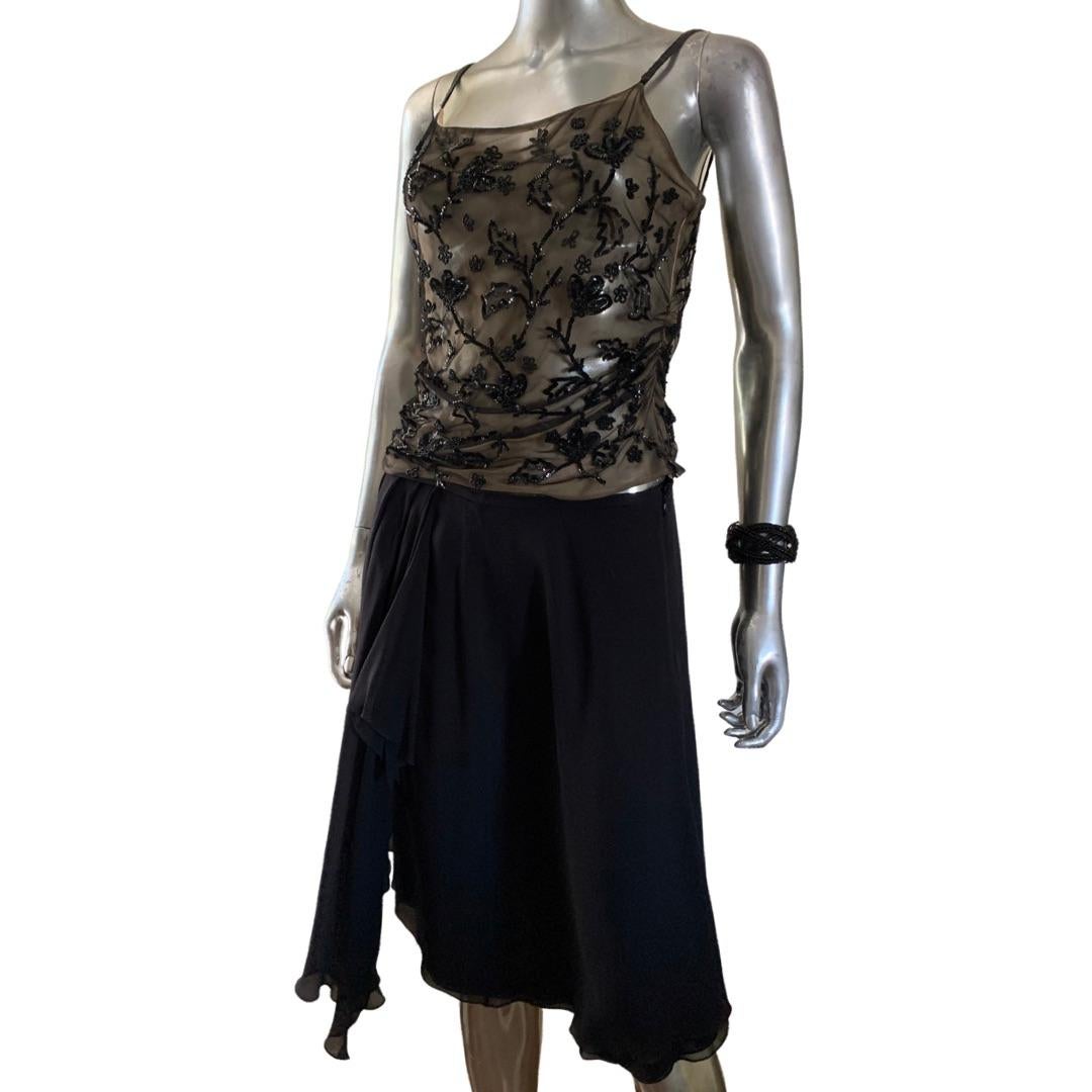 Armani Collezione Hand Beaded over Nude Chiffon Evening Tank Italy Size Small For Sale 3