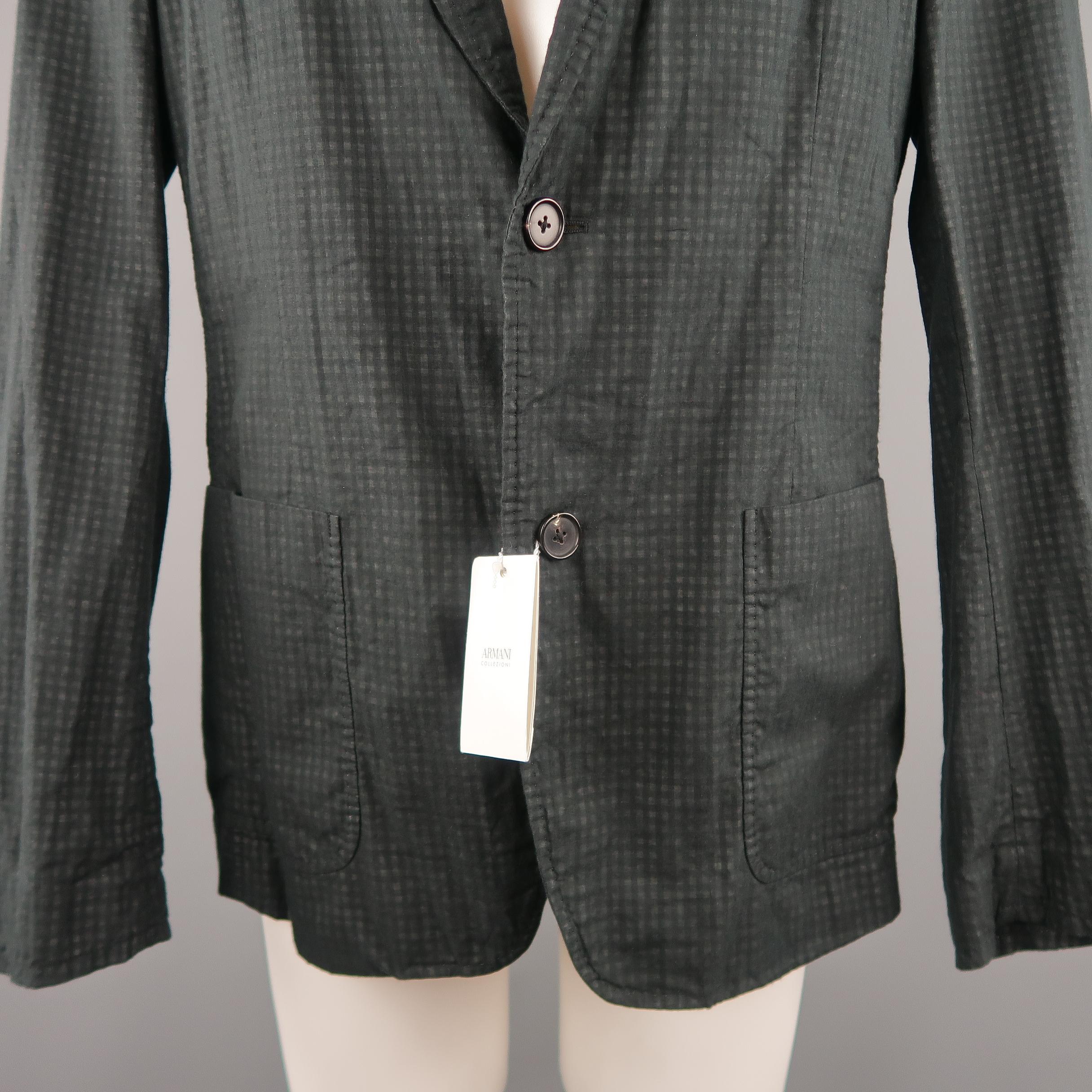 Men's ARMANI COLLEZIONI 34 Regular Black & Grey Checkered Cotton Sport Coat