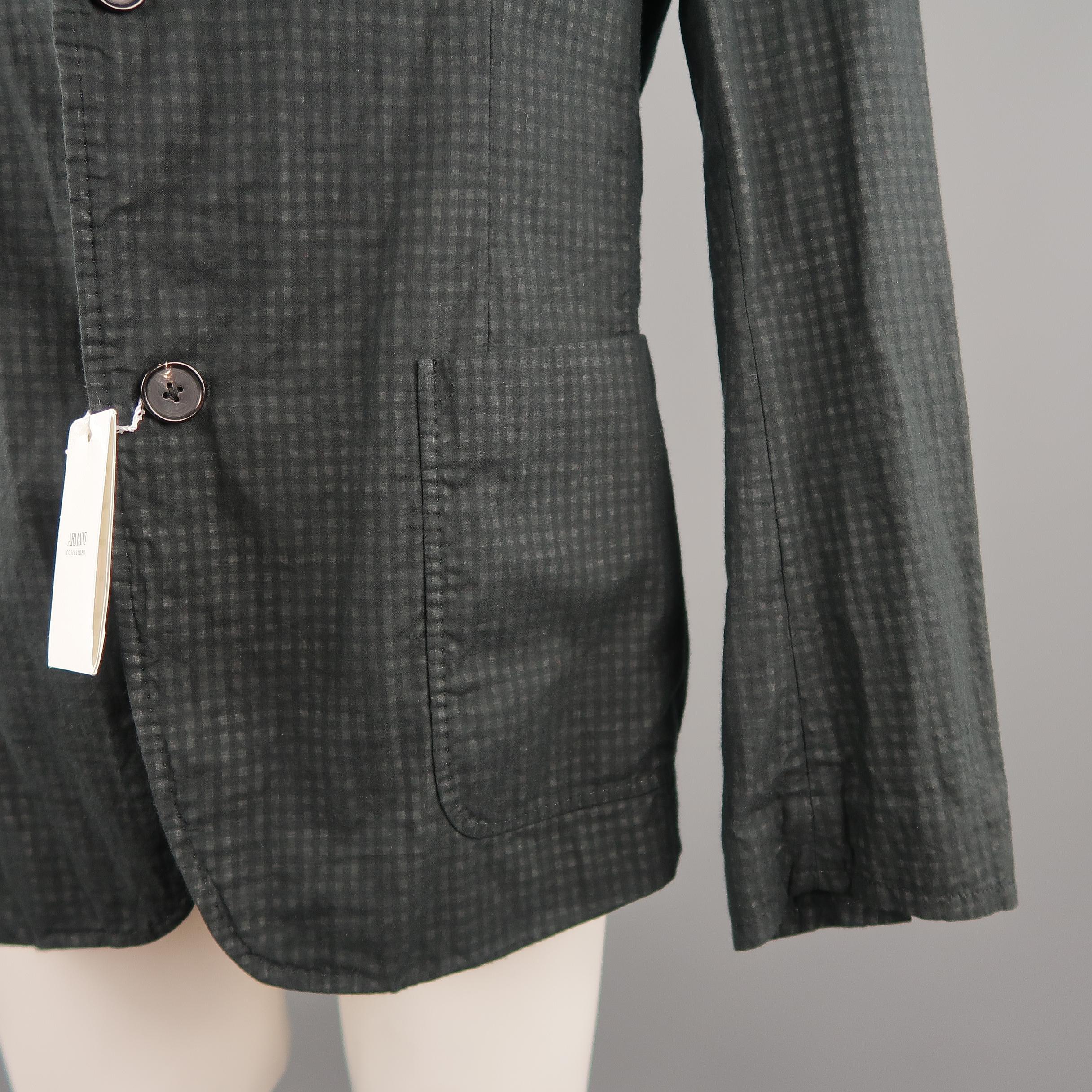 ARMANI COLLEZIONI 34 Regular Black & Grey Checkered Cotton Sport Coat 2