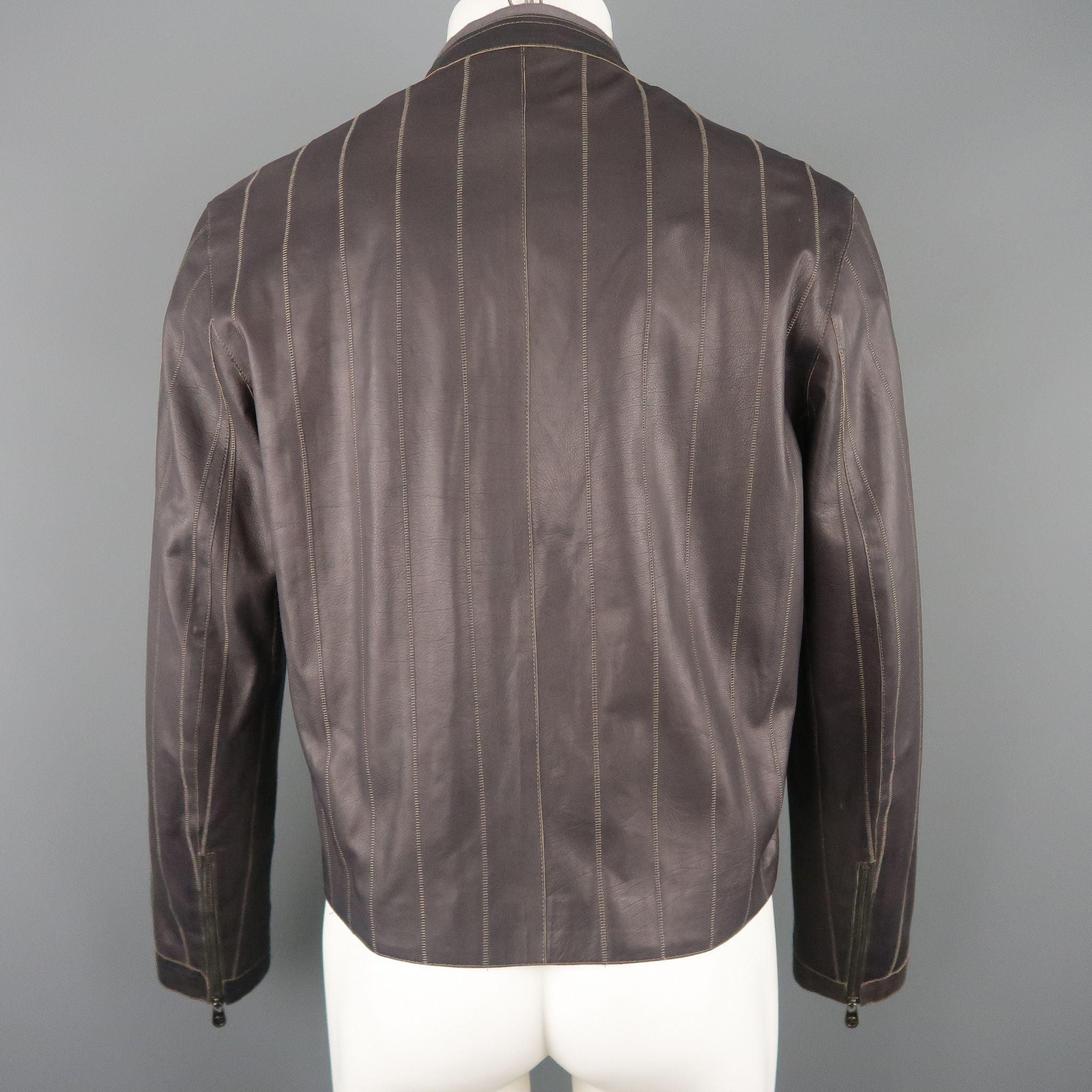 ARMANI COLLEZIONI 40 Purple Stitched Leather Biker Jacket For Sale 1