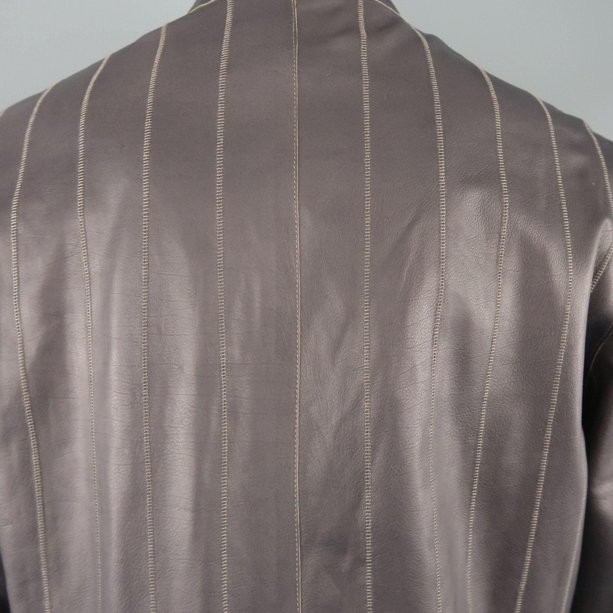ARMANI COLLEZIONI 40 Purple Stitched Leather Biker Jacket For Sale 2