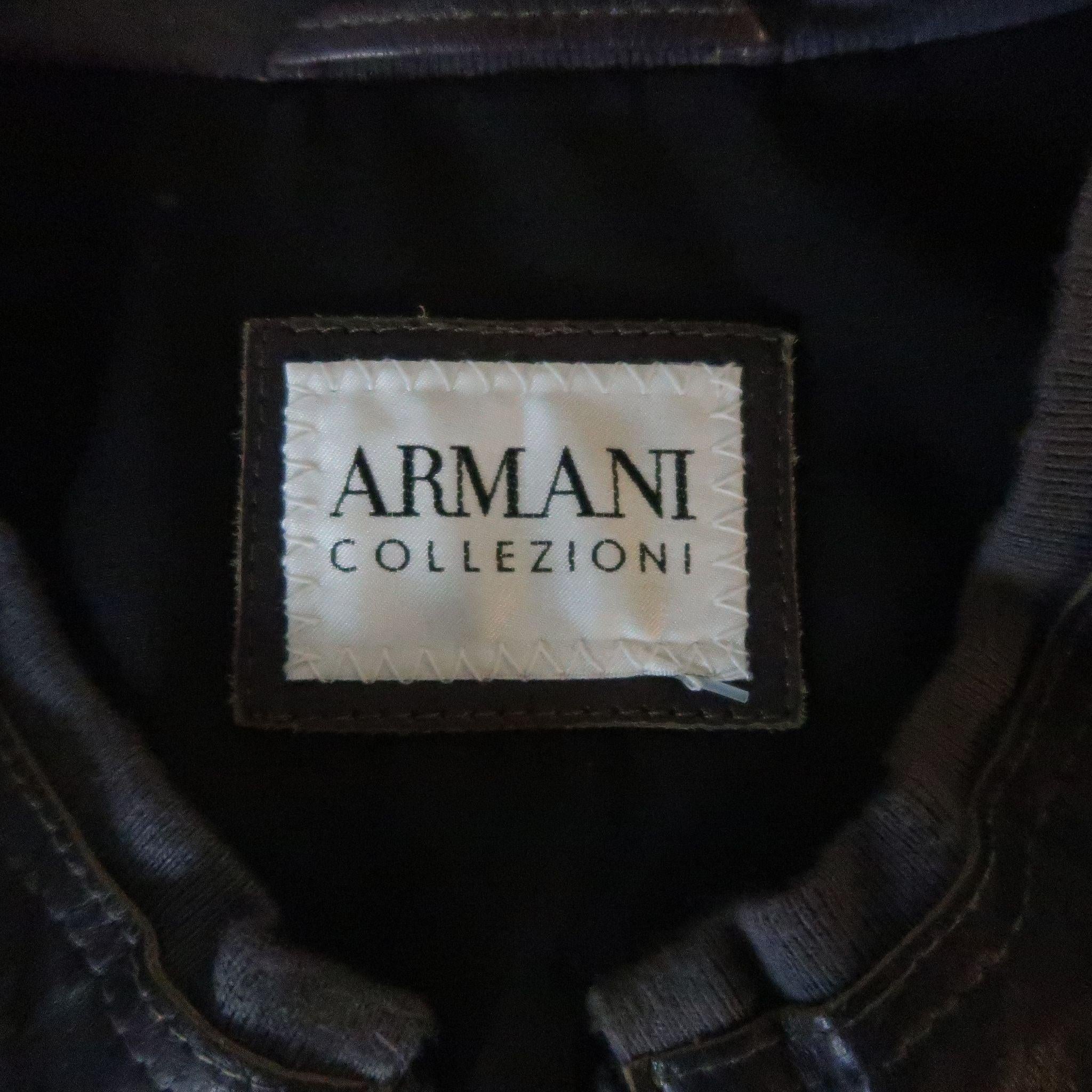 ARMANI COLLEZIONI 40 Purple Stitched Leather Biker Jacket For Sale 4