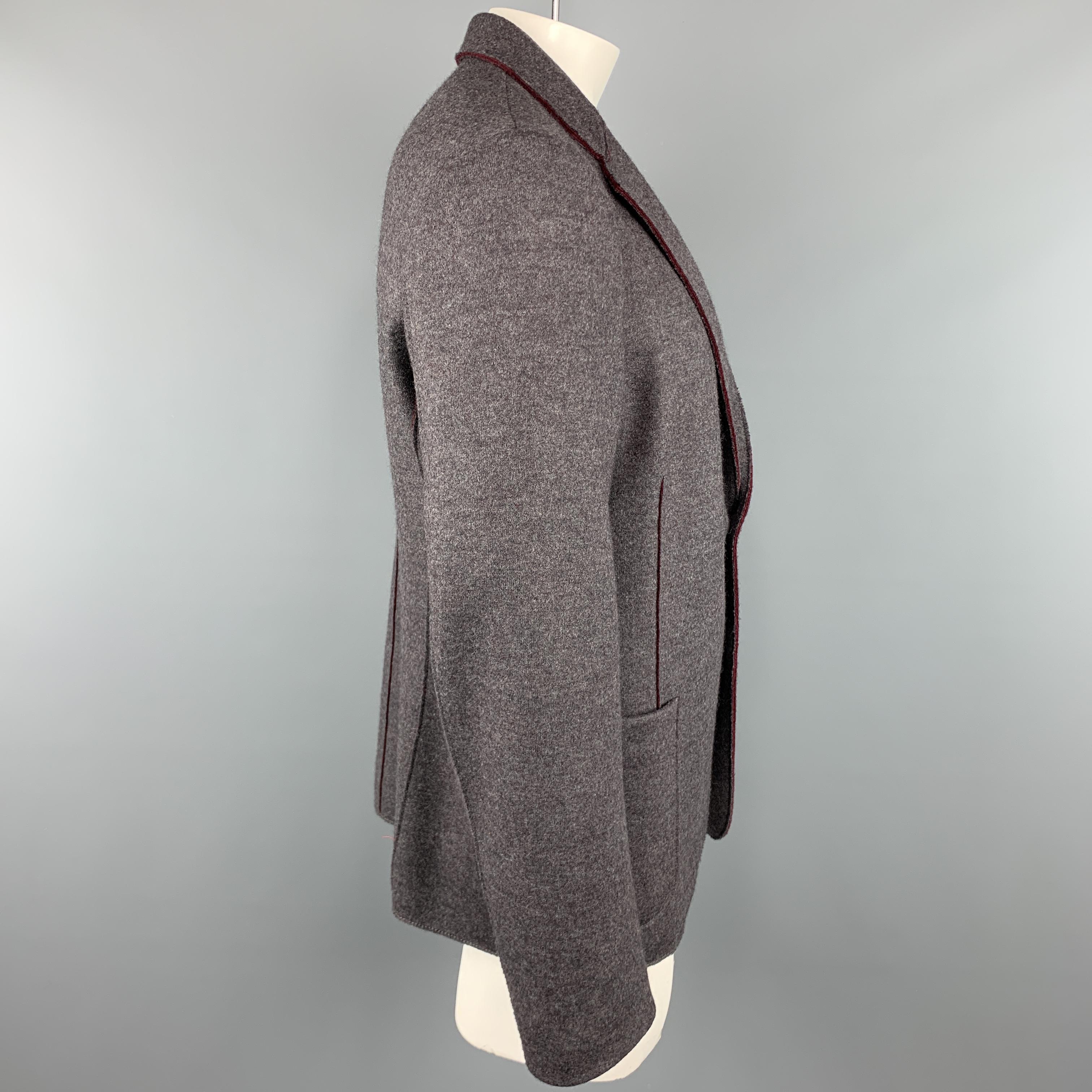 Gray ARMANI COLLEZIONI 44 Grey Solid Wool Blend Notch Lapel Jacket