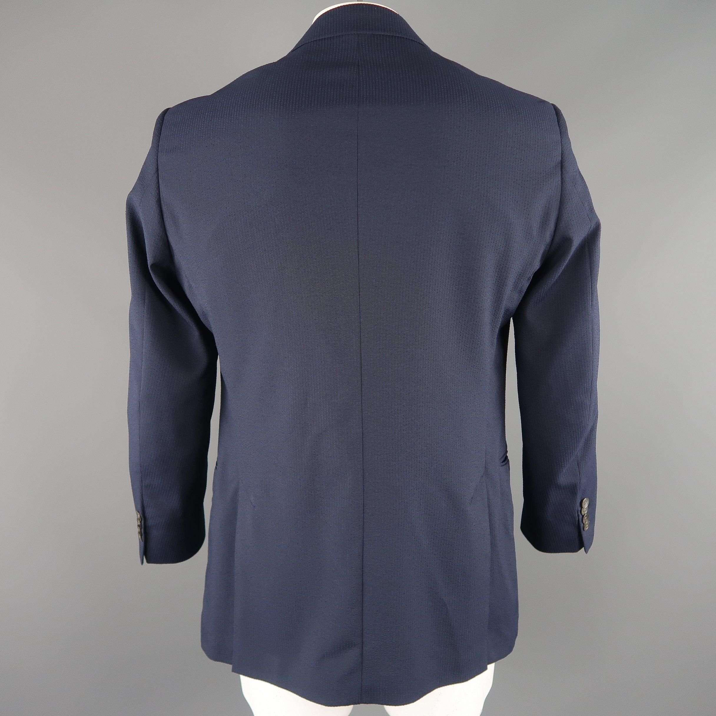 Men's ARMANI COLLEZIONI 44 Navy Stripe Textured Notch Lapel 2 Button Sport Coat For Sale