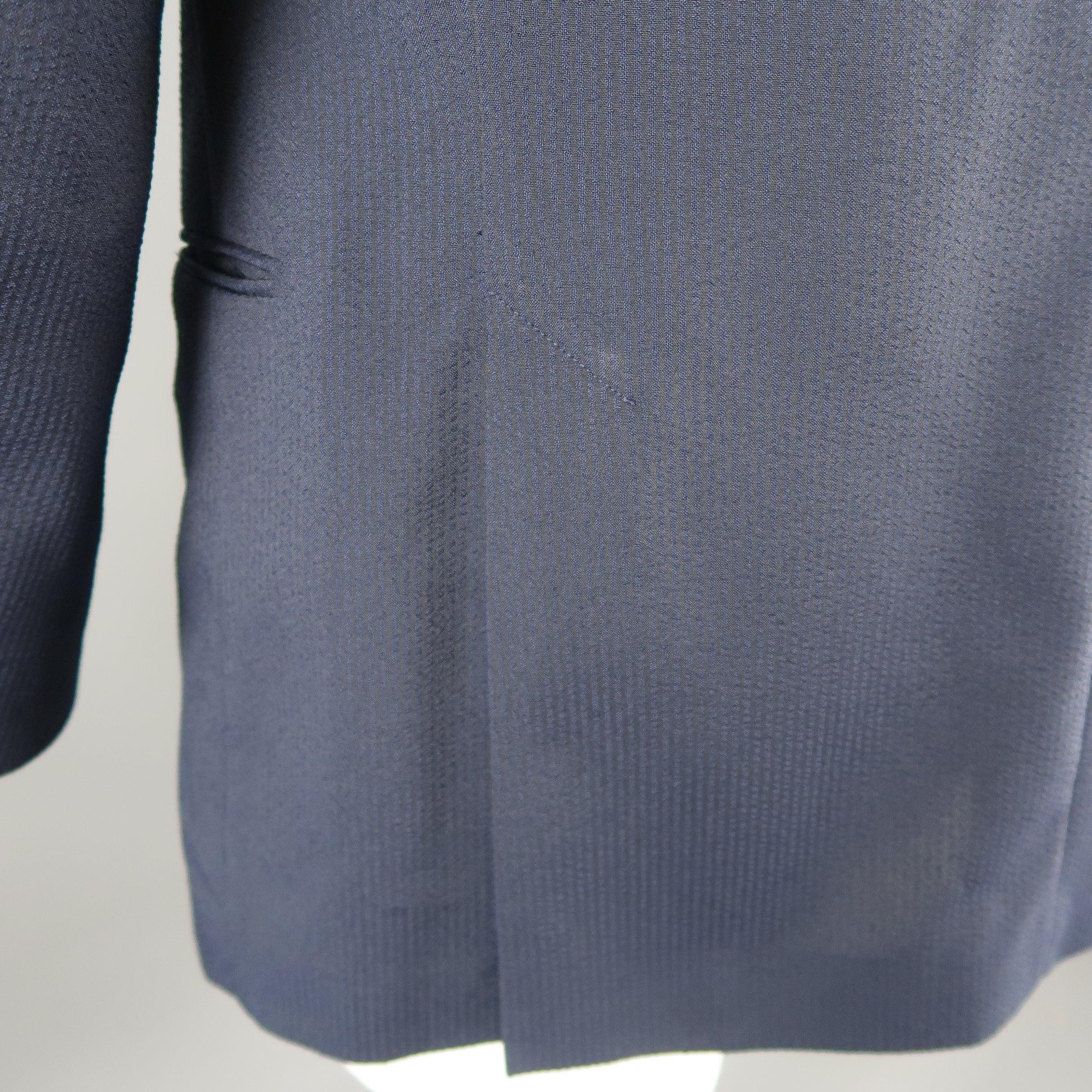 ARMANI COLLEZIONI 44 Navy Stripe Textured Notch Lapel 2 Button Sport Coat For Sale 1