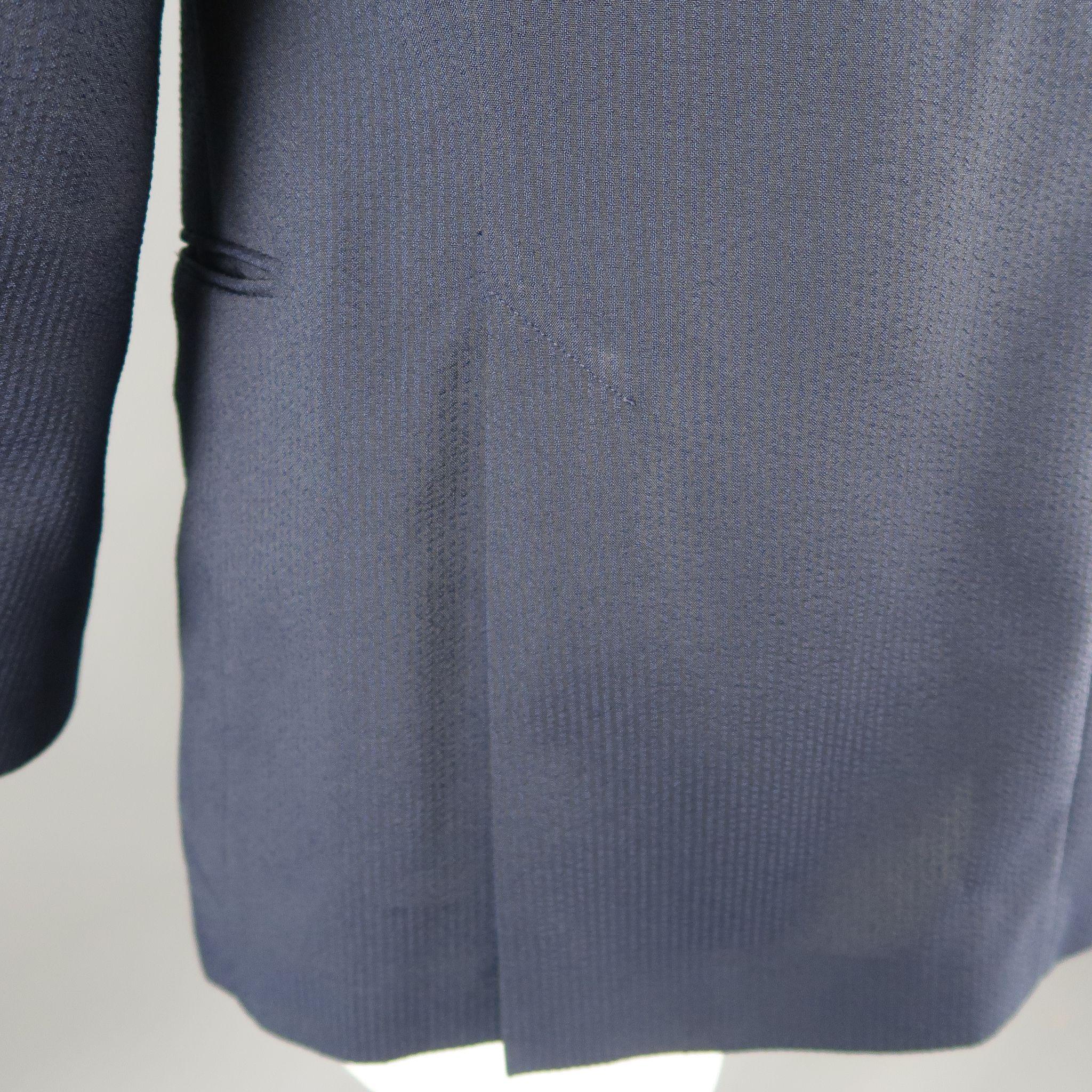 ARMANI COLLEZIONI 44 Navy Stripe Textured Notch Lapel 2 Button Sport Coat In Excellent Condition In San Francisco, CA