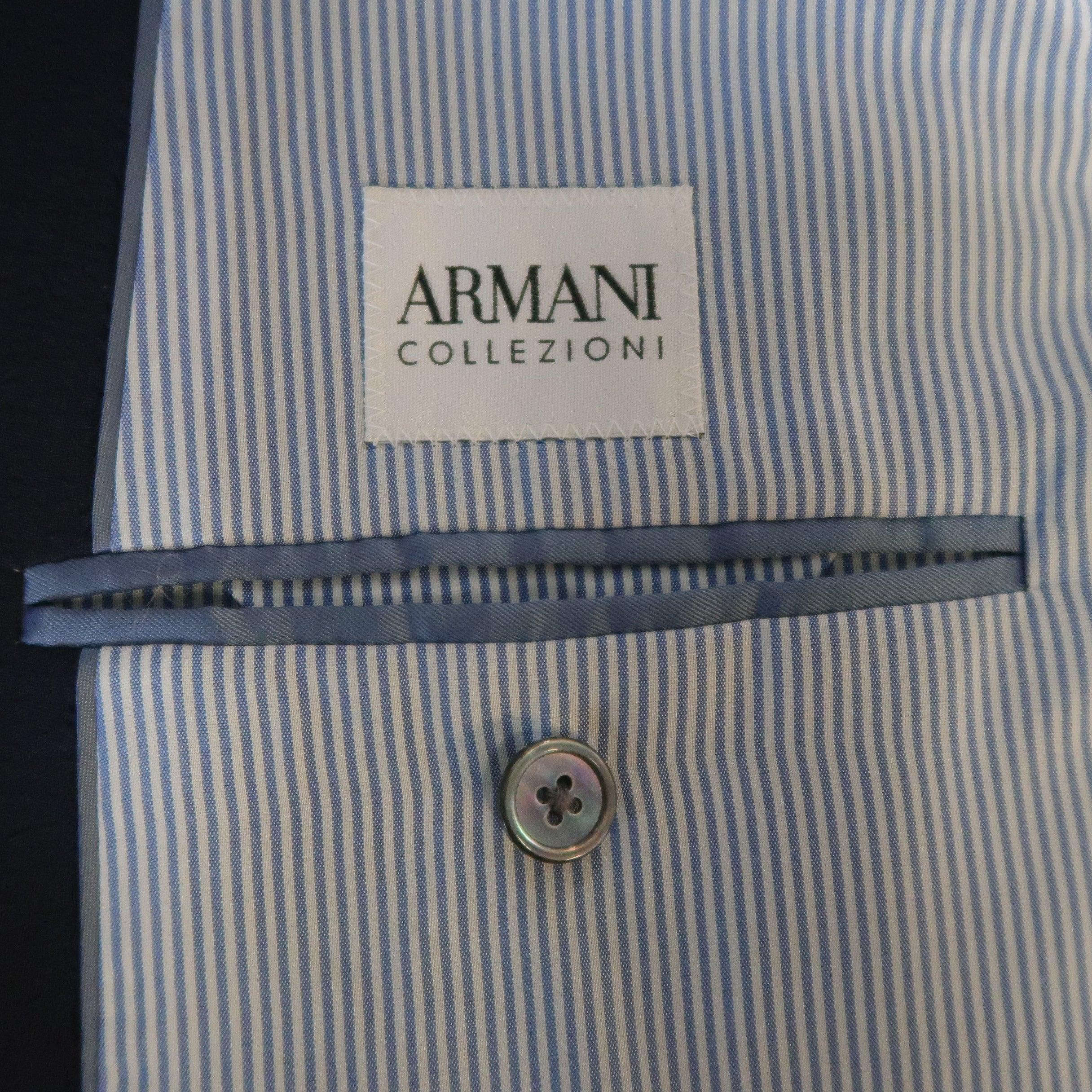 Armani Collezioni 44 Navy Stripe Textured Notch Lapel 2 Button Sport Coat in vendita 2