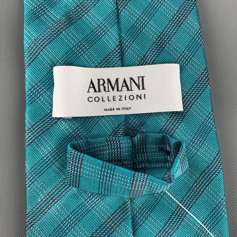 ARMANI COLLEZIONI Aqua Blue Plaid Silk Tie For Sale at 1stDibs