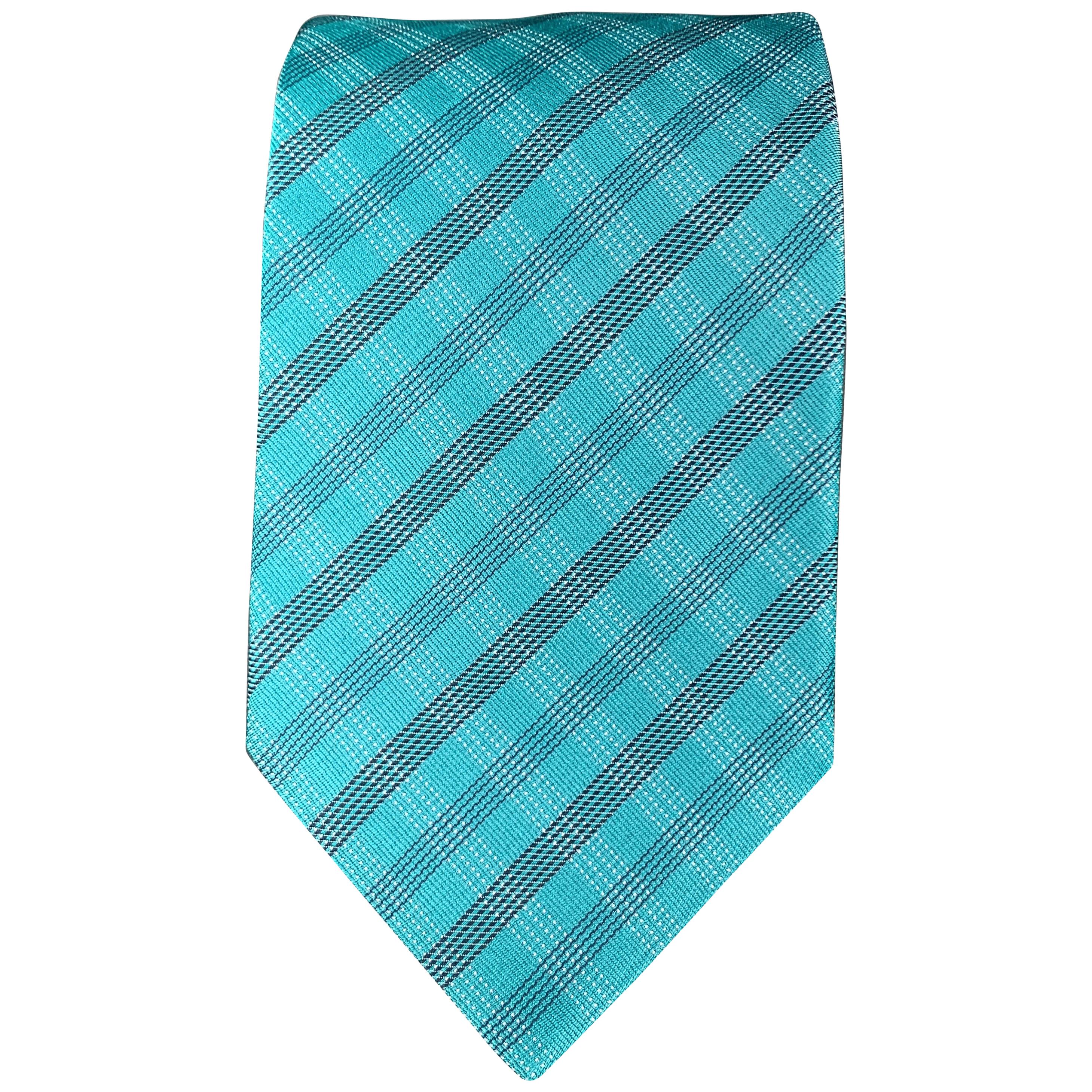 ARMANI COLLEZIONI Aqua Blue Plaid Silk Tie