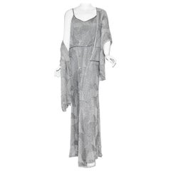 Armani Collezioni Beaded Grey Shell Design Blouson Gown With Shawl