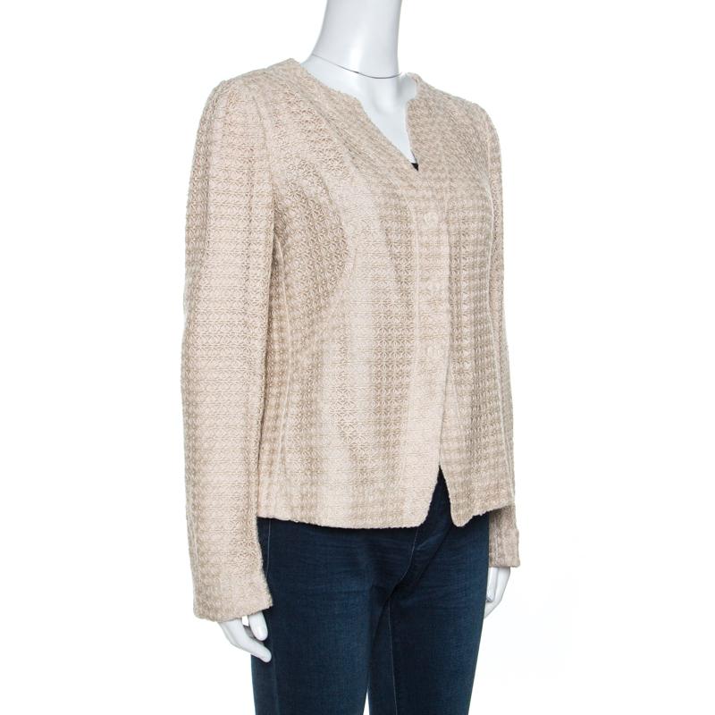 Armani Collezioni Beige Lace Overlay Detail Jacket L In Good Condition In Dubai, Al Qouz 2