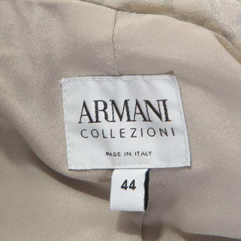 Armani Collezioni Beige Patterned Jacquard Ruched Waist Detail Blazer M 1