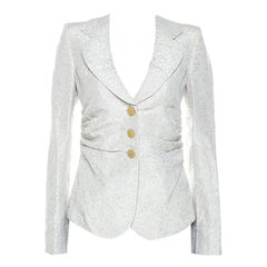 Armani Collezioni Beige Patterned Jacquard Ruched Waist Detail Blazer M