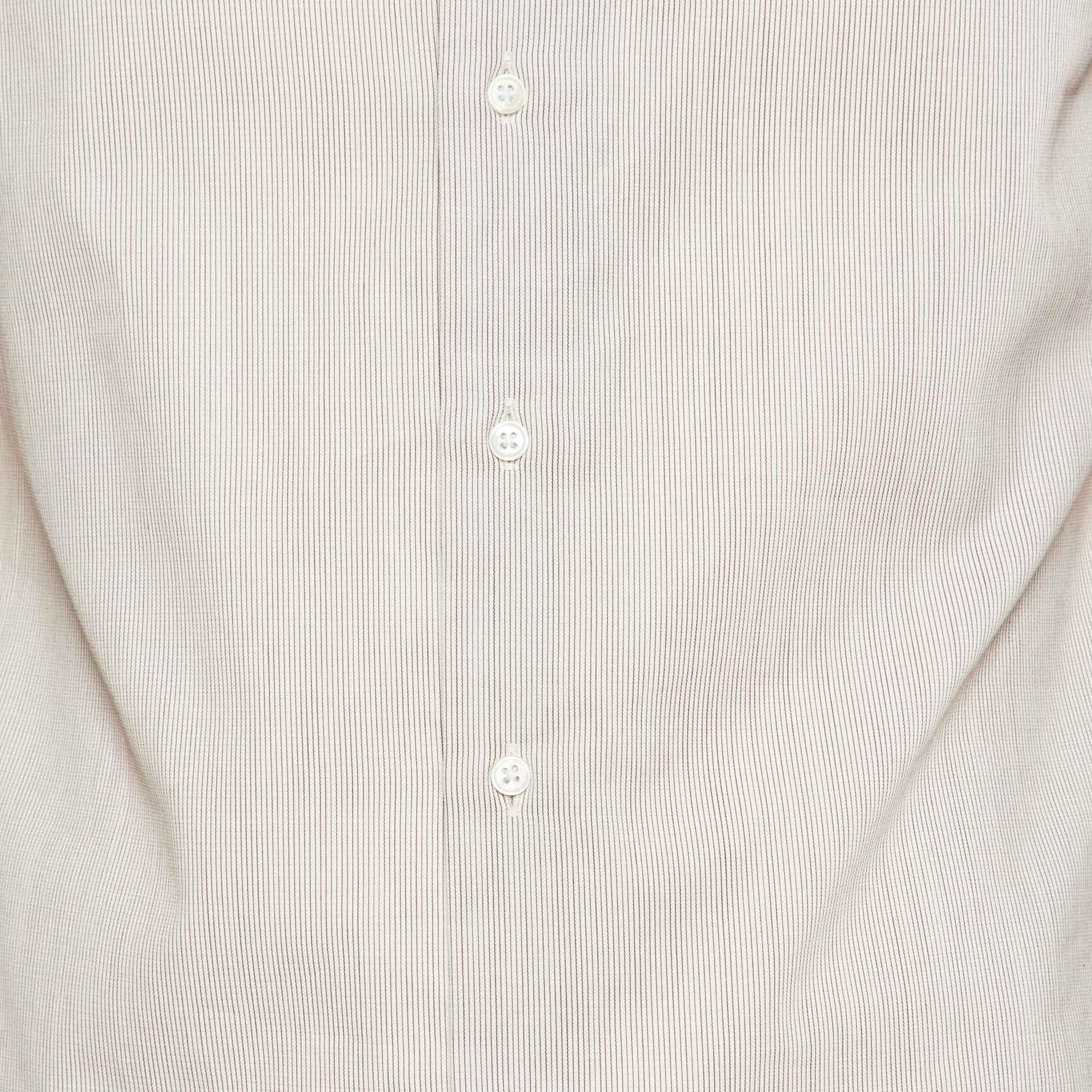 Armani Collezioni Beige Pinstripe Cotton Buttoned Up Shirt S In New Condition For Sale In Dubai, Al Qouz 2
