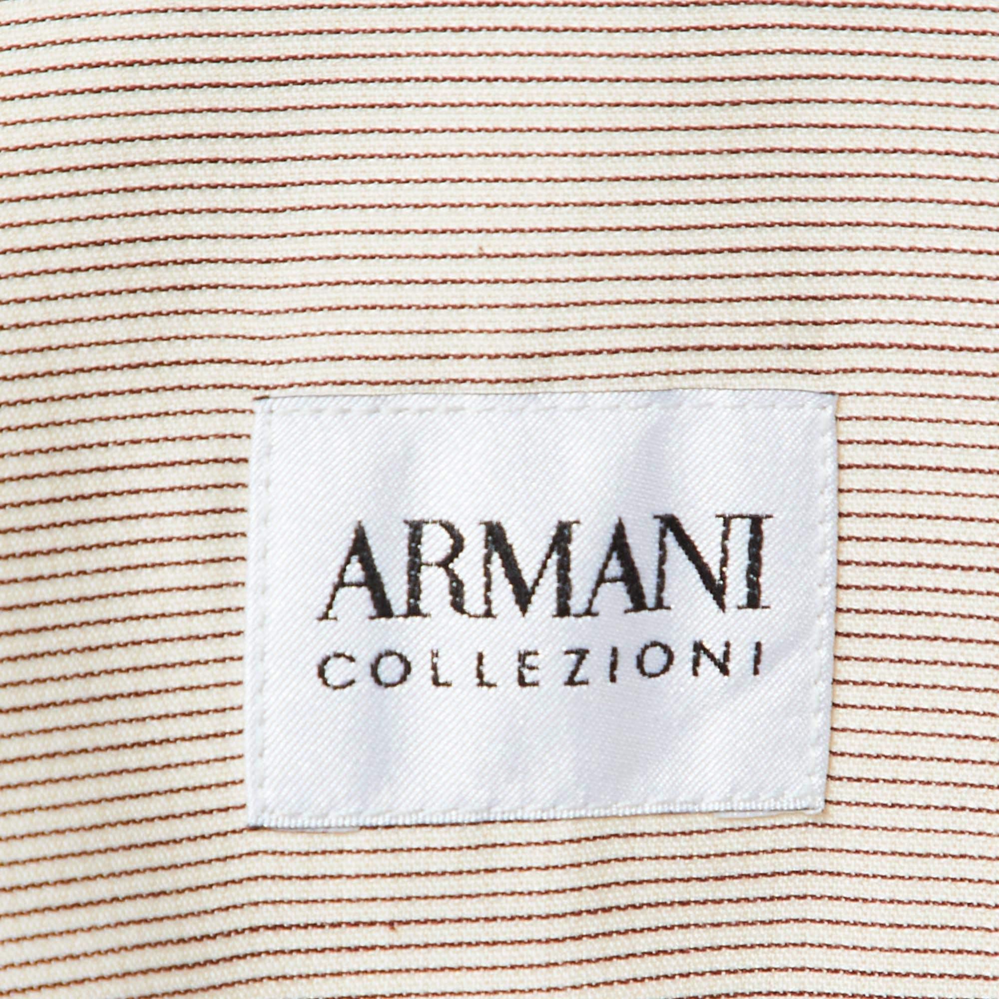 Men's Armani Collezioni Beige Pinstripe Cotton Buttoned Up Shirt S For Sale