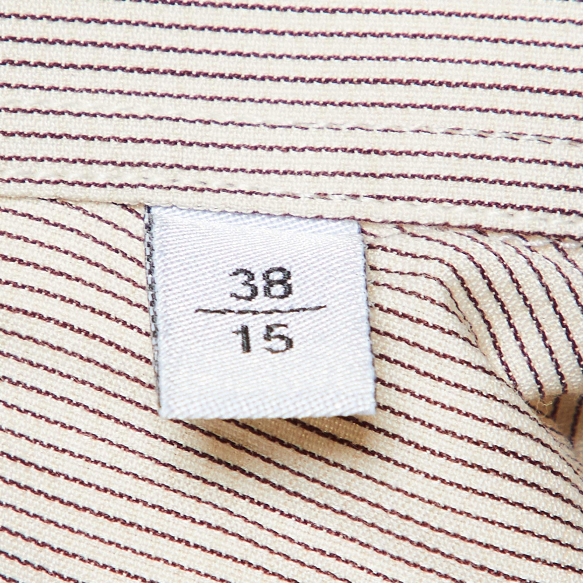 Armani Collezioni Beige Pinstripe Cotton Buttoned Up Shirt S For Sale 1