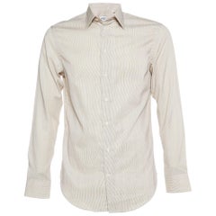 Armani Collezioni Camicia abbottonata in cotone gessato beige S