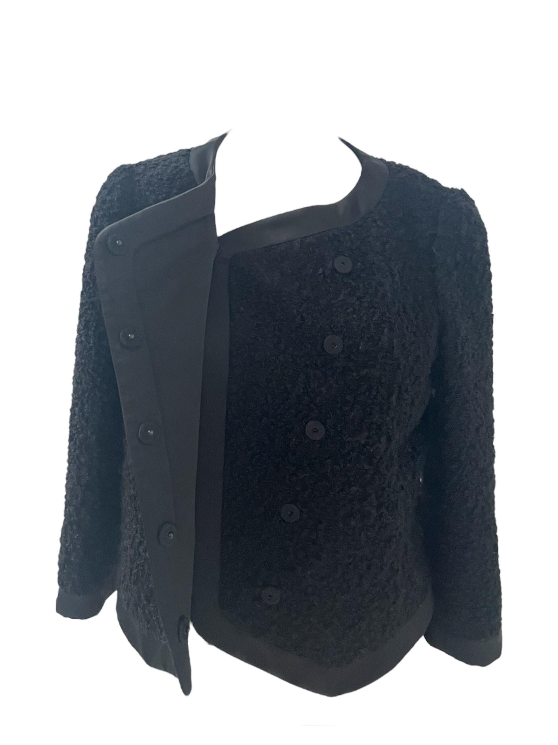 Armani Collezioni Black Bouclé Wool Blend Jacket with Satin Trim im Angebot 4