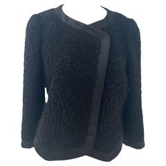 Armani Collezioni Black Bouclé Wool Blend Jacket with Satin Trim