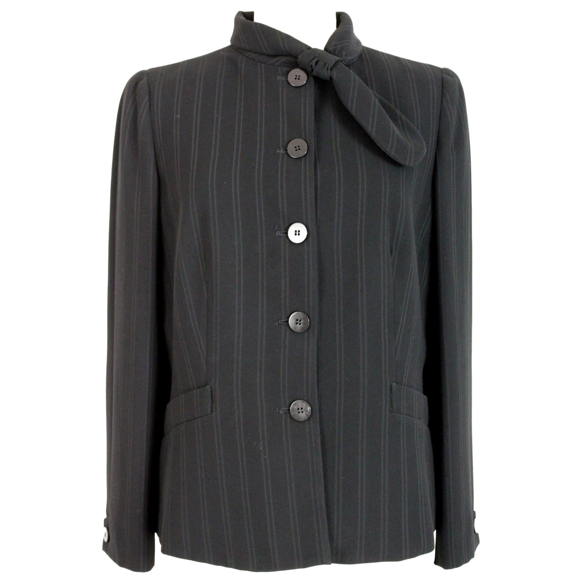 Armani Collezioni Black Bow Classic Pinstripe Evening Jacket 