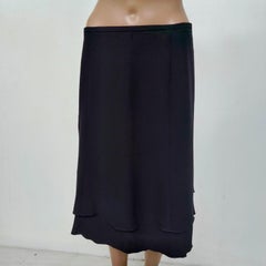 Armani Collezioni Black Crepe Midi Skirt with Double Scalloped Hem, IT 42