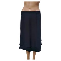 Armani Collezioni Black Crepe Midi Skirt with Double Scalloped Hem, IT 42