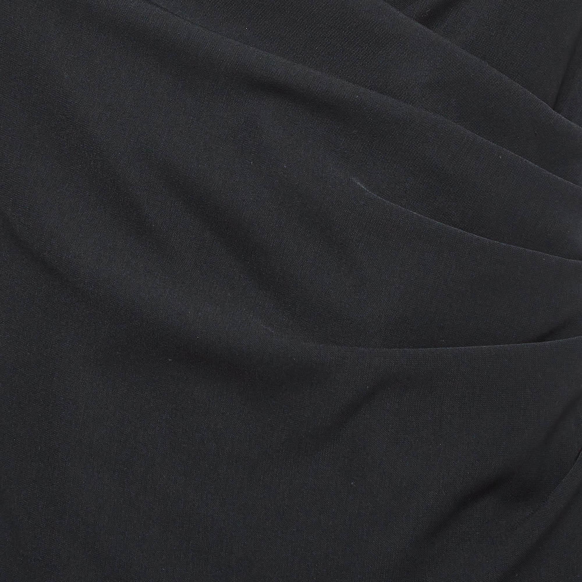 Armani Collezioni Black Crepe Pleated Faux Wrap Maxi Dress M In Good Condition In Dubai, Al Qouz 2