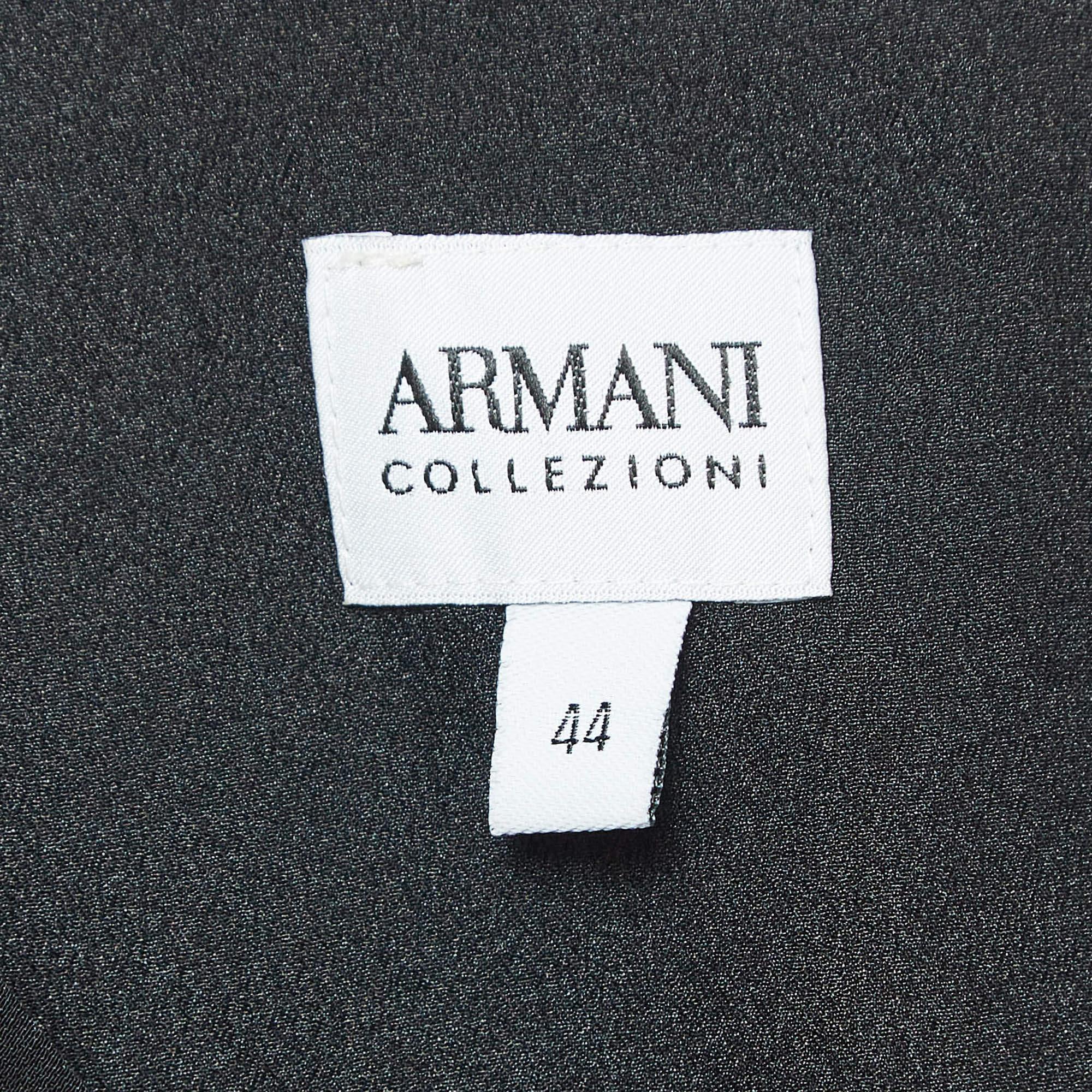 Women's Armani Collezioni Black Crepe Pleated Faux Wrap Maxi Dress M