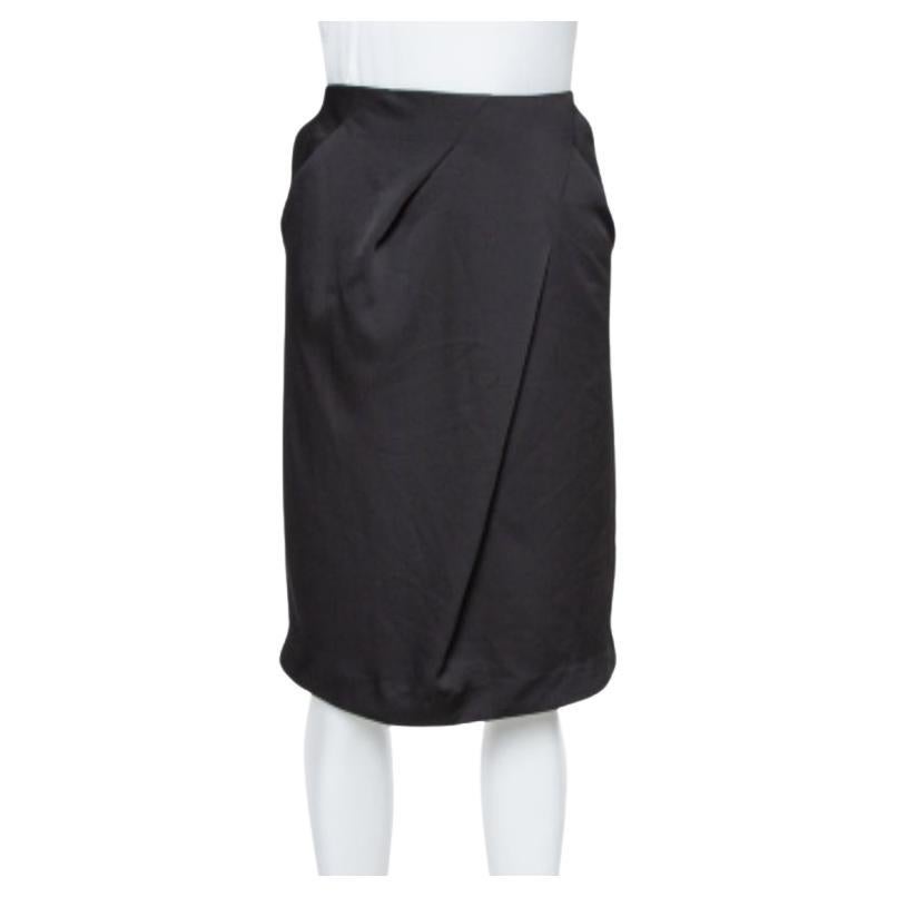 Armani Collezioni Black Georgette Draped Knee Length Skirt L For Sale