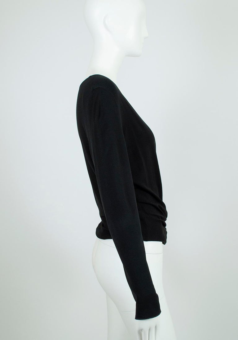 Armani Collezioni Black Jersey Plunging Criss-Cross Wrap Pullover Top, size 10 In Excellent Condition For Sale In Tucson, AZ