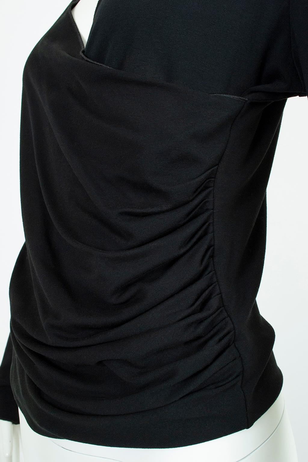 Armani Collezioni Schwarzes Jersey-Wickelpullover-Top mit tiefem Ausschnitt im Criss-Cross-Look, Größe 10 im Angebot 2